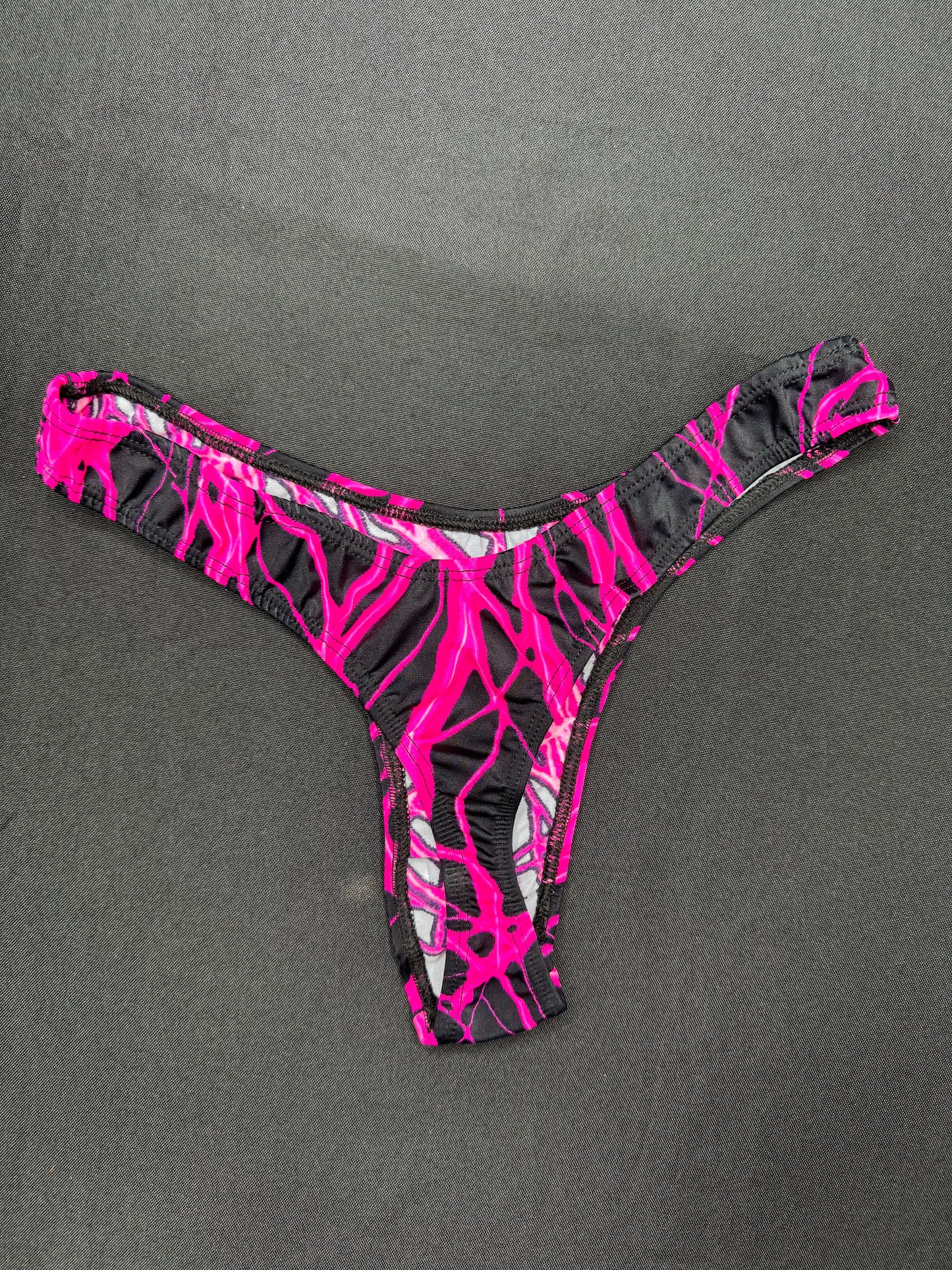 Hot Pink Thunder Spandex/Black Fishnet One-Piece Cheeky Thong Lingerie Outfit