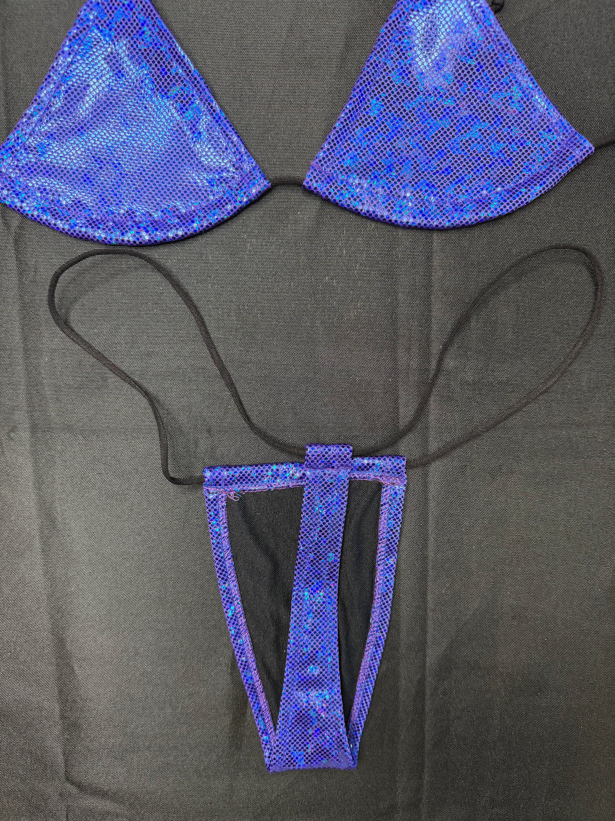 Metallic Royal Blue Spandex Micro Bikini Lingerie Outfit