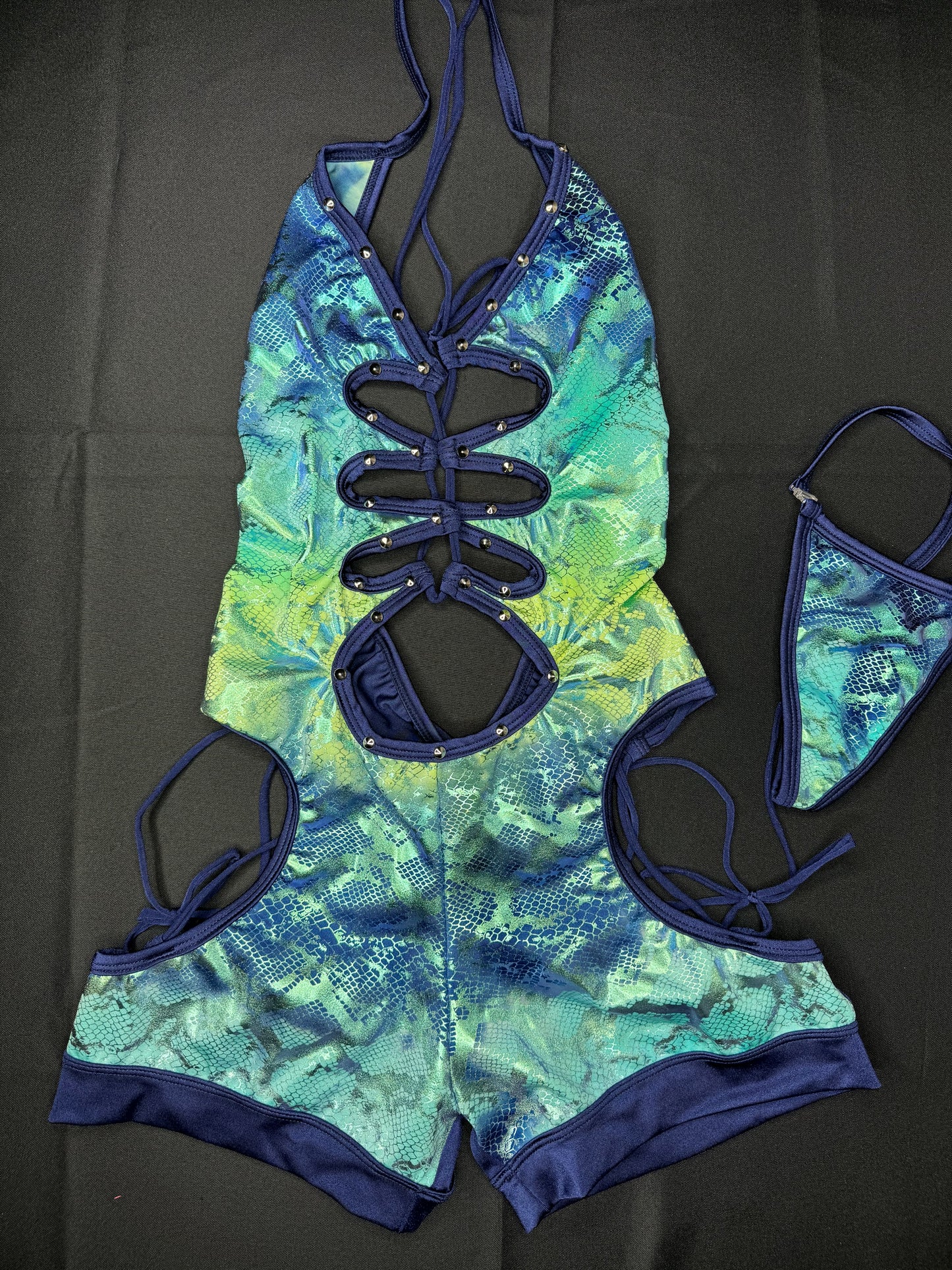 Navy One-Piece Animal Print Exotic Dancer Outfit