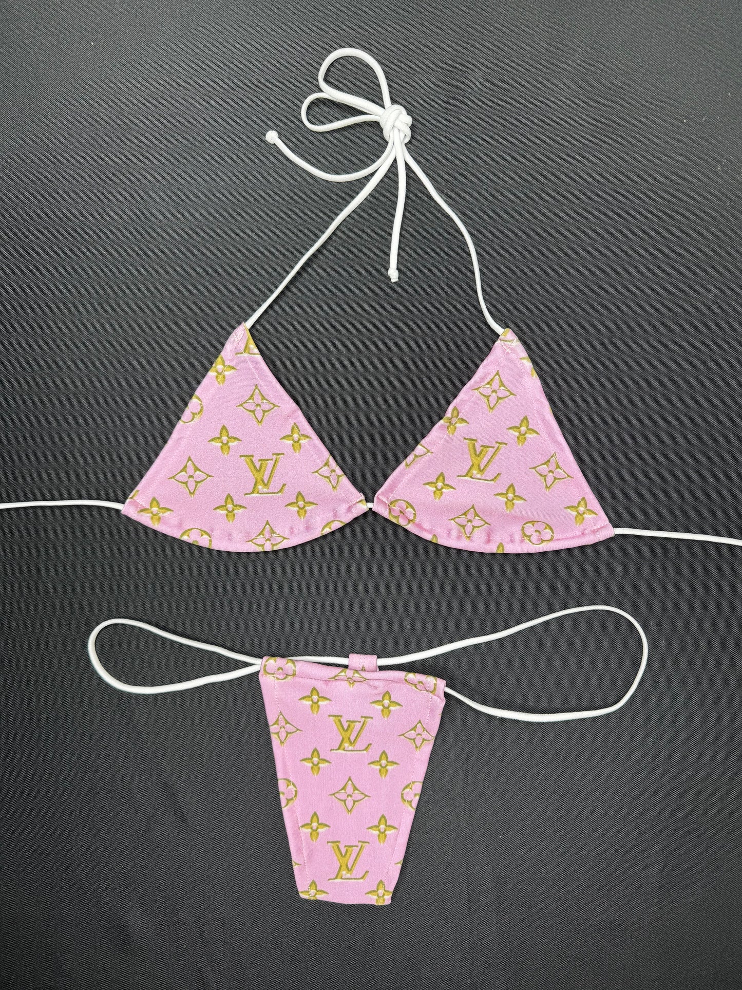 Pink Designer Two-Piece Micro Bikini Lingerie Outfit