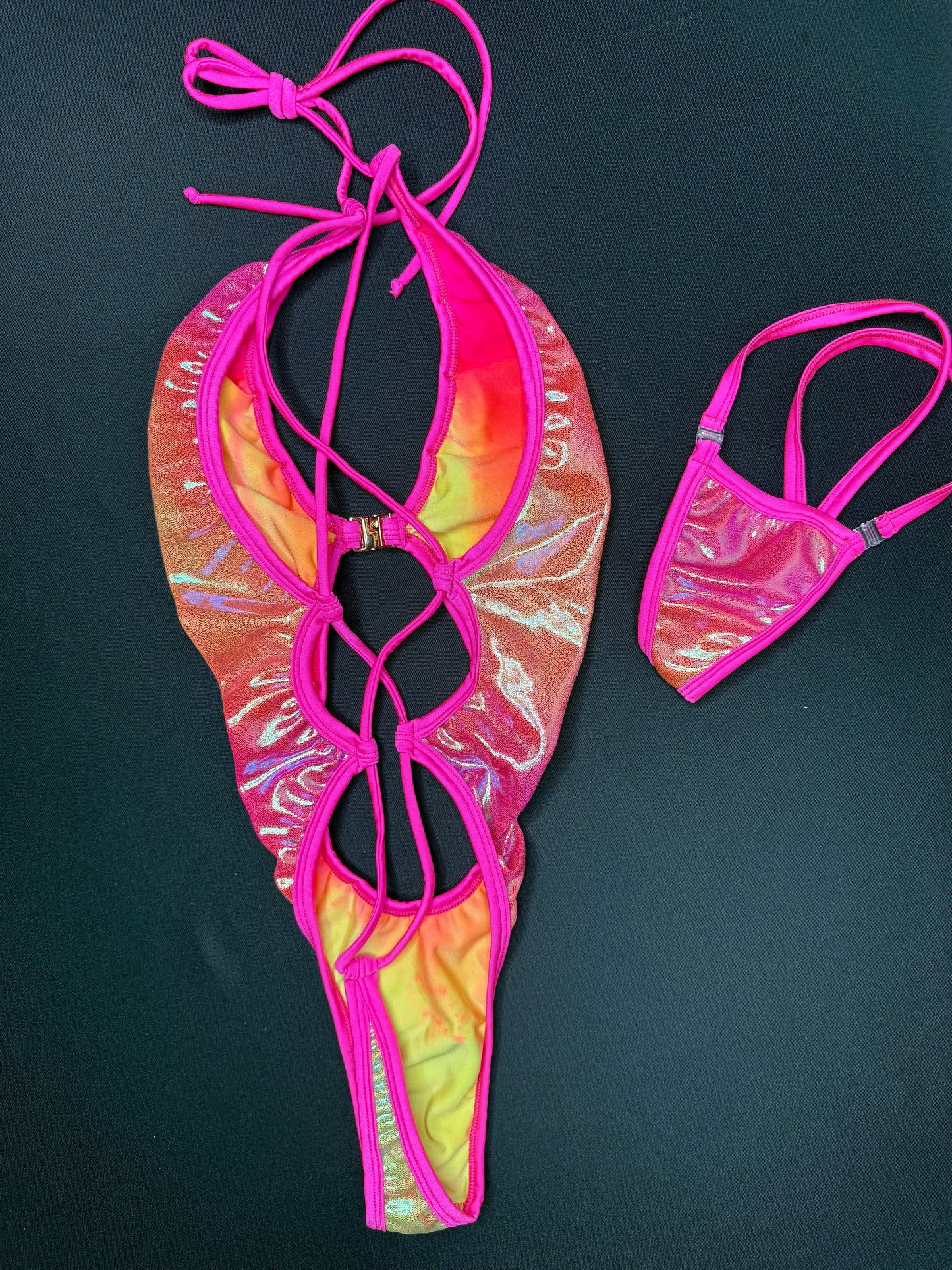 Hot Pink/Yellow Ombré One-Piece Lingerie Outfit