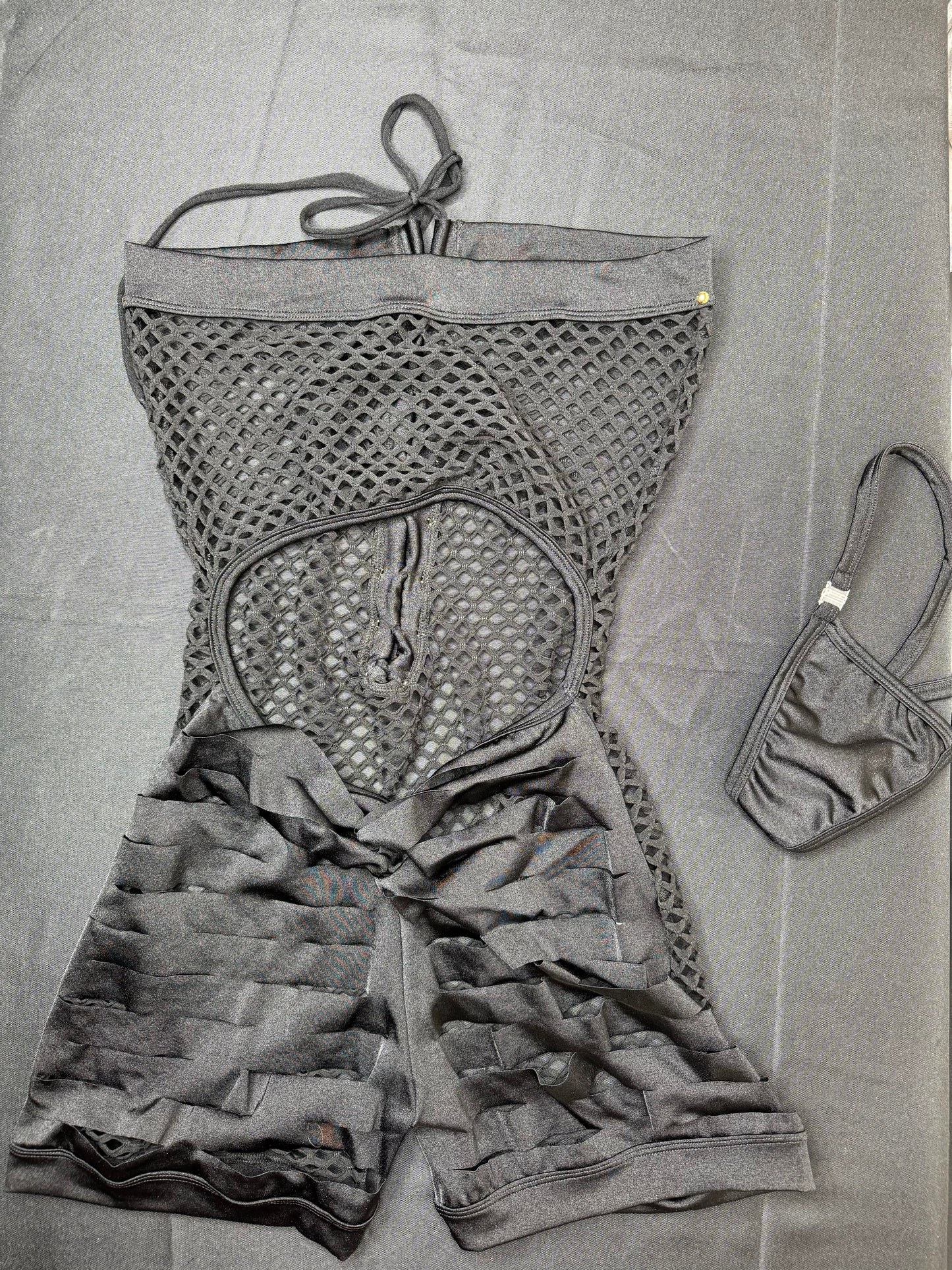 Black Fishnet/Ripped Back One-Piece Exotic Dancer Outfit