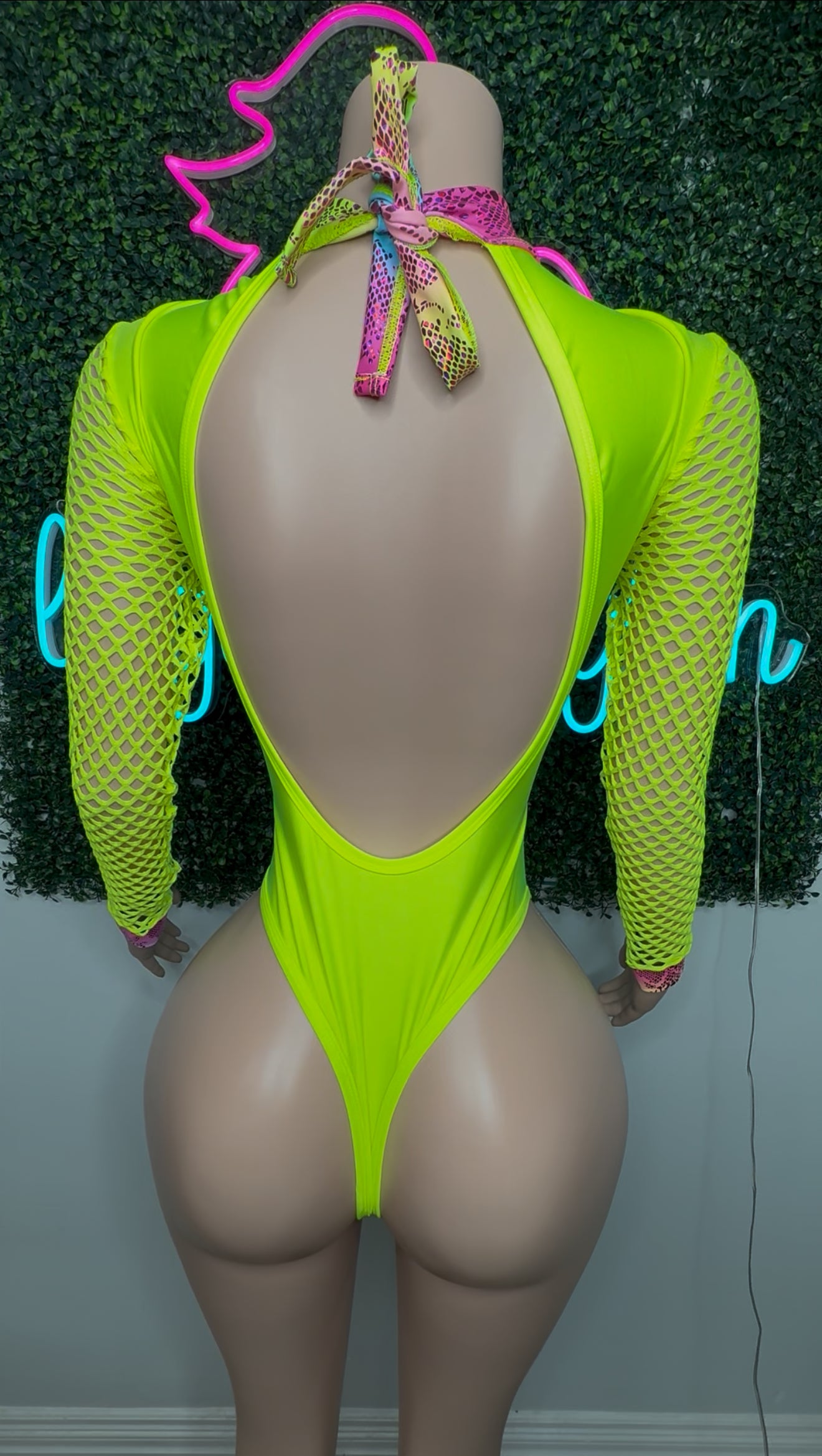 Neon Yellow/Rainbow Animal Print Romper Lingerie Outfit