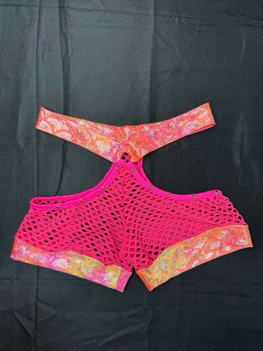 Yellow/Hot Pink Bikini Top/Shorts Two-Piece Lingerie Outfit