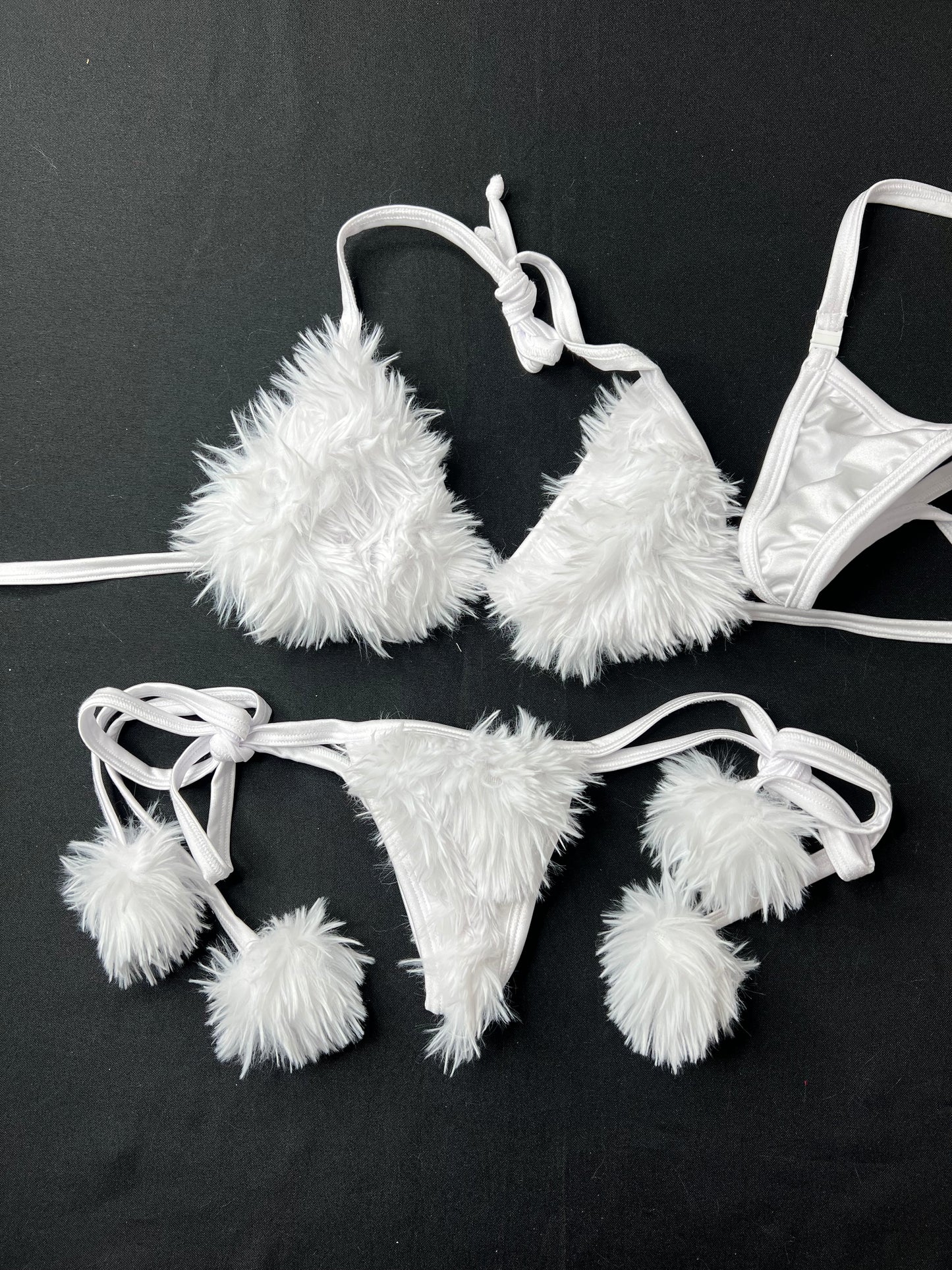 White Fur Two-Piece Bikini Lingerie Outfit
