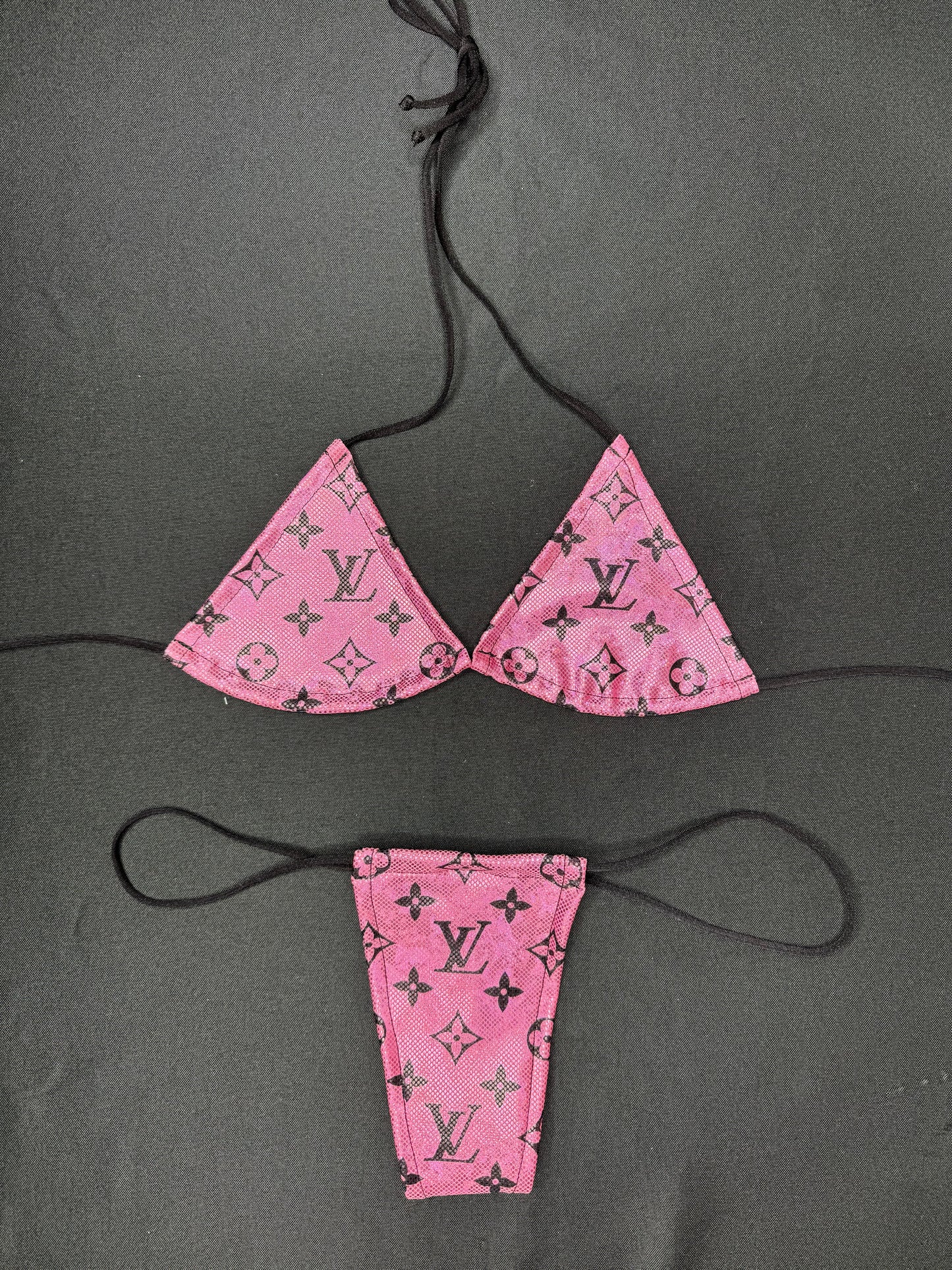 Holographic Pink Two-Piece Micro Bikini Lingerie Outfit