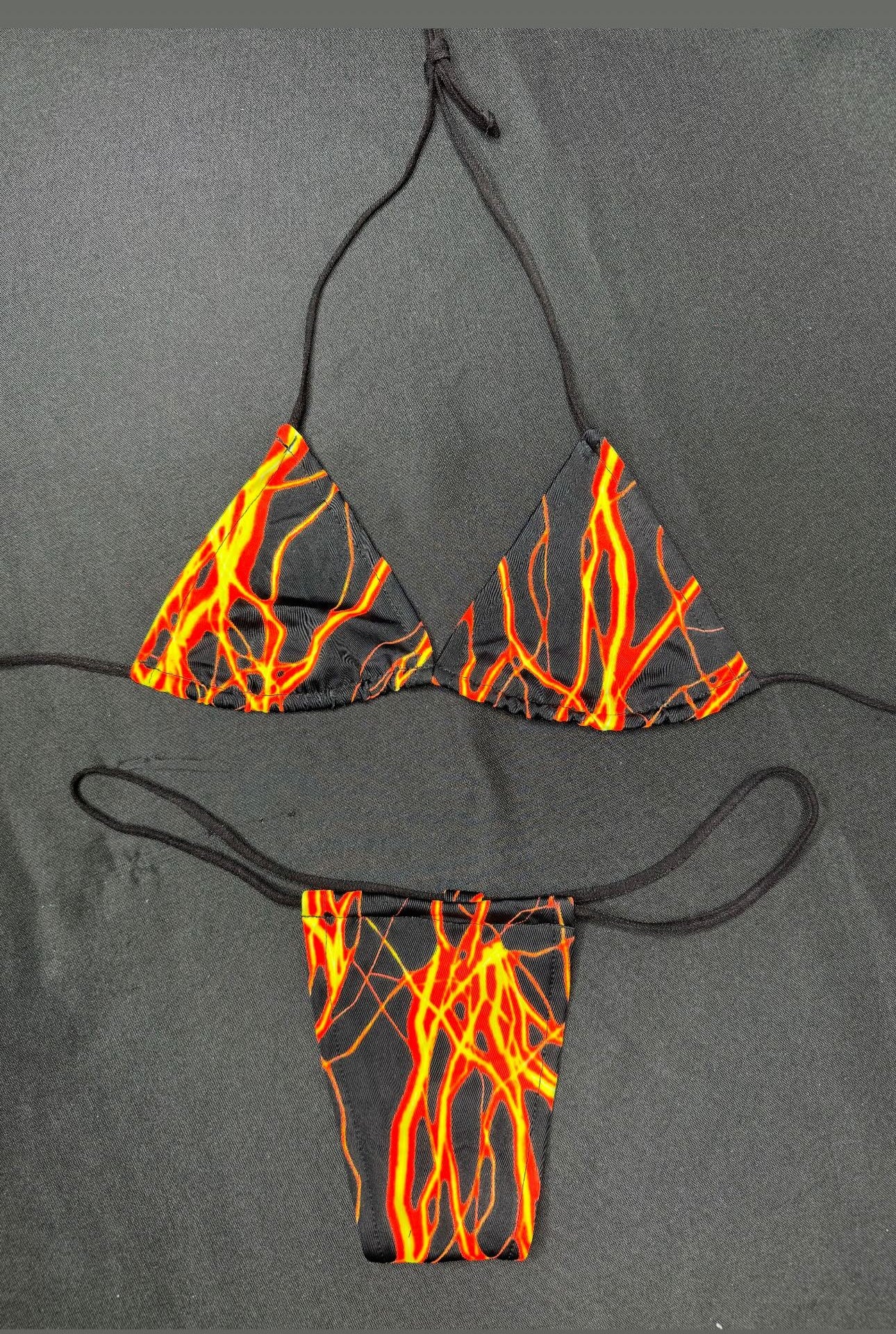 Orange Thunder Two-Piece Micro Bikini Lingerie Outfit