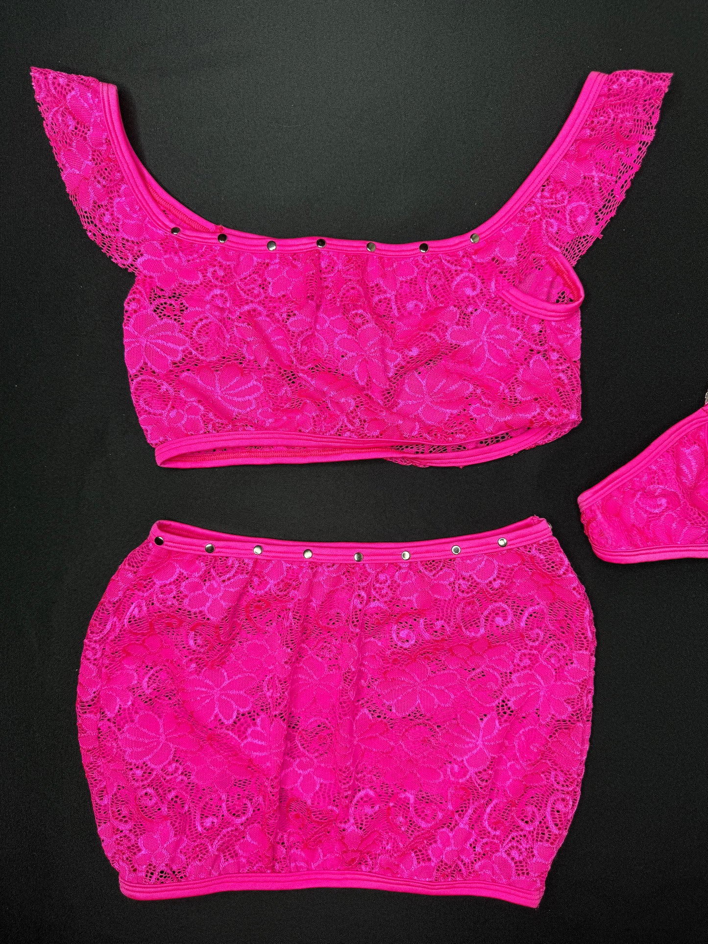 Hot Pink Lace Sports Bra/Skirt Two-Piece Lingerie Outfit