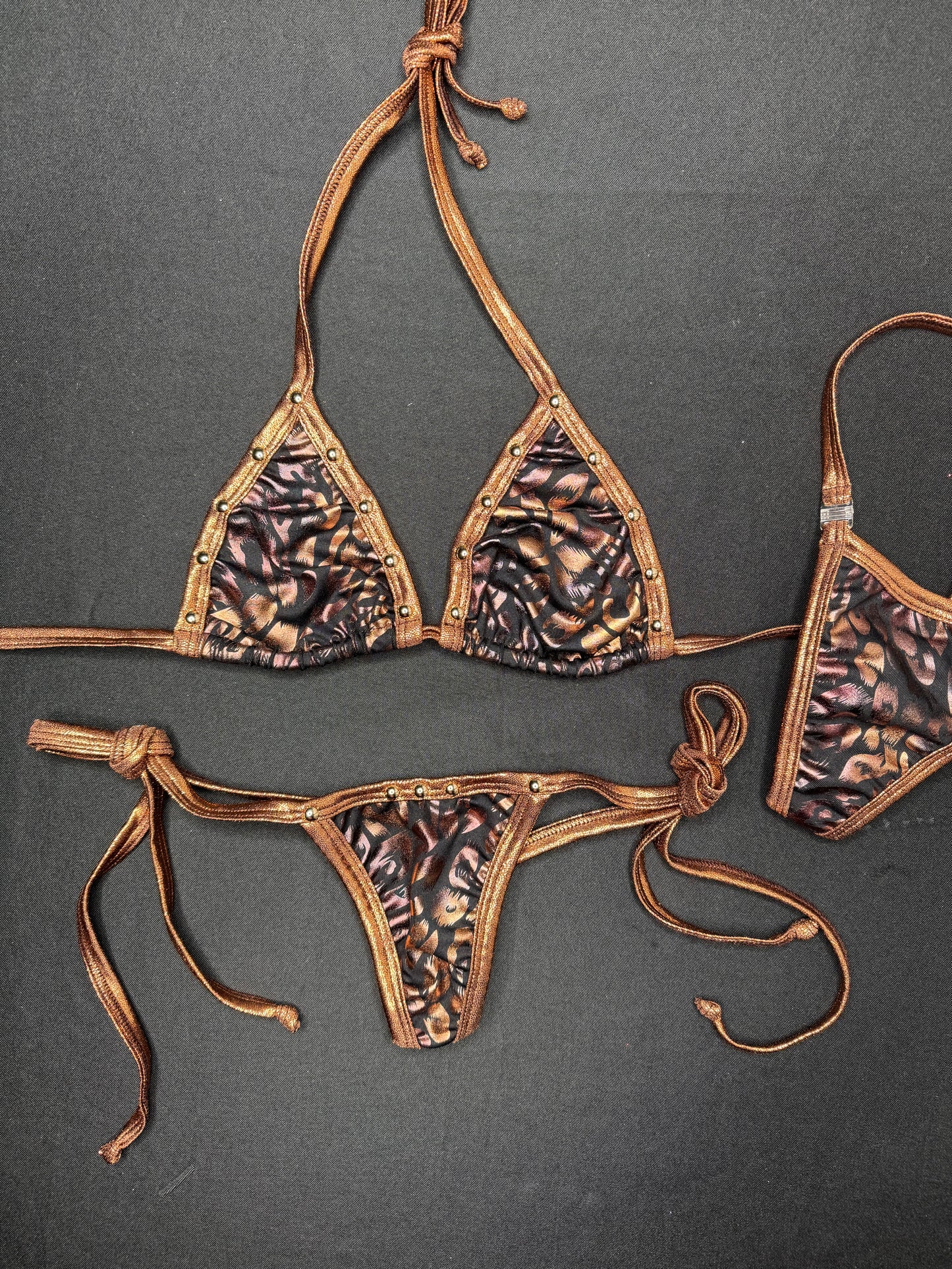 Bronze/Animal Print Side Tie Bikini Two-Piece Lingerie Outfit