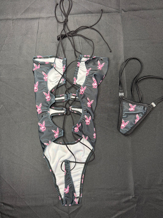 Bunny/Black Spandex One-Piece Lingerie Outfit