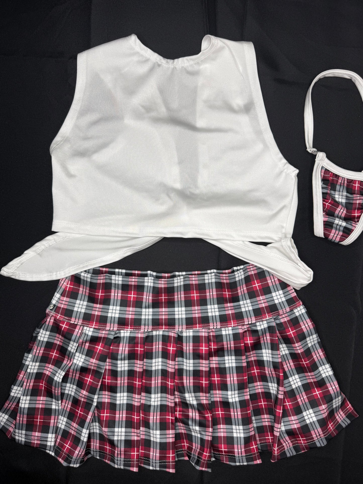 White Tie Top/Plaid Skirt School Girl Two-Piece Lingerie Outfit