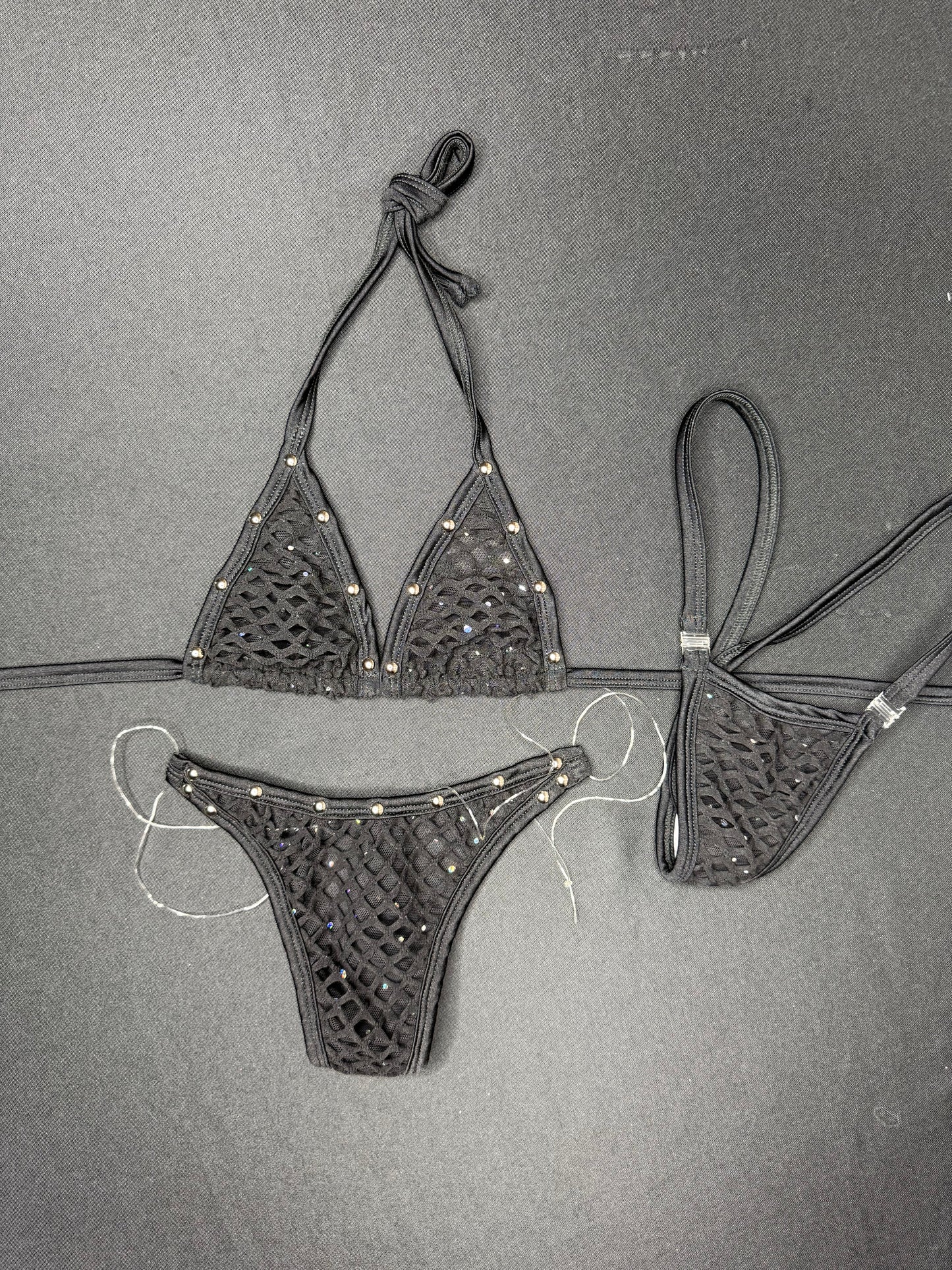 Black Fishnet Spandex Two-Piece Piece Bikini Lingerie Outfit