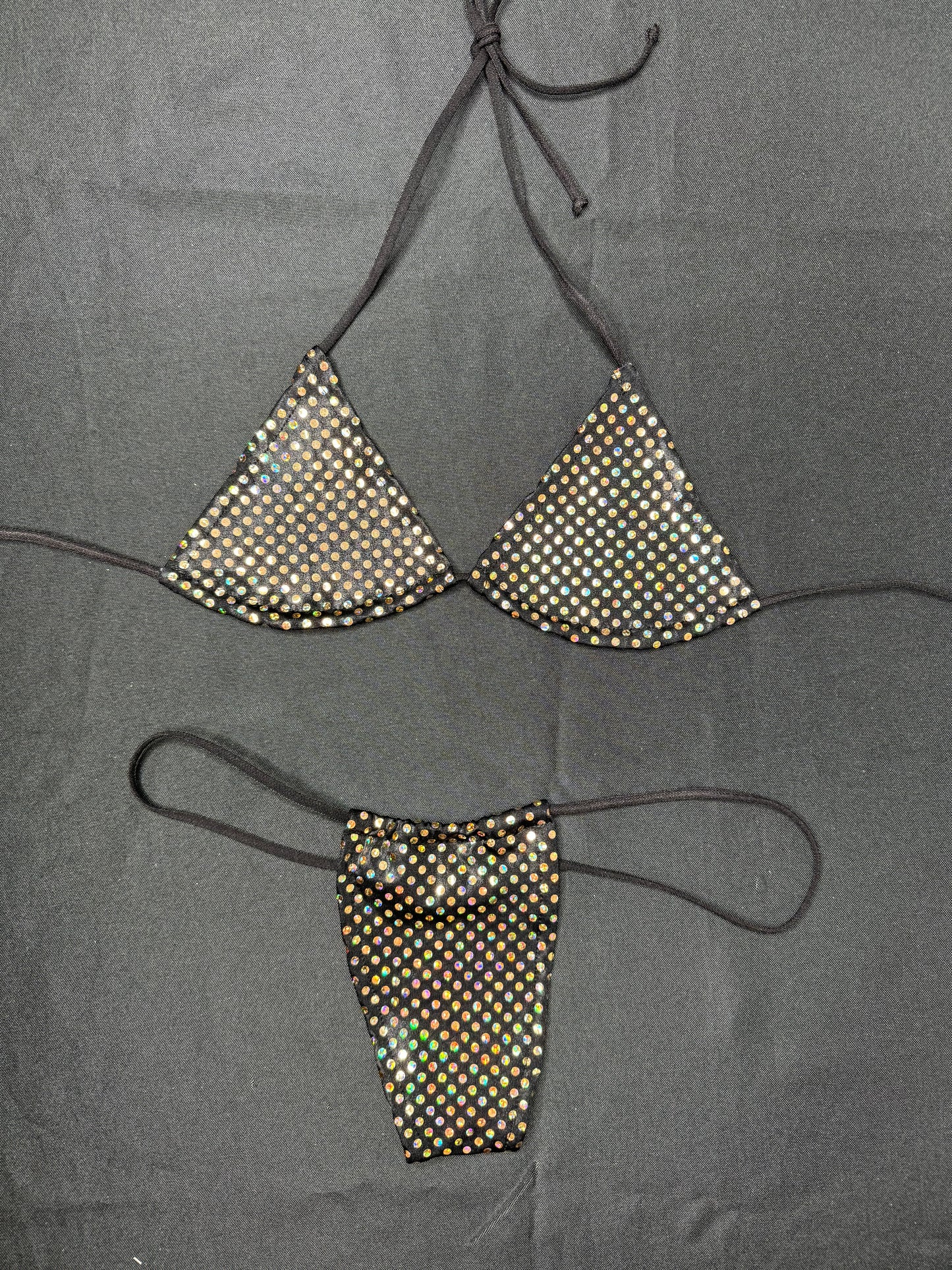 Gold Poke a Dot Two-Piece Micro Bikini Lingerie Outfit