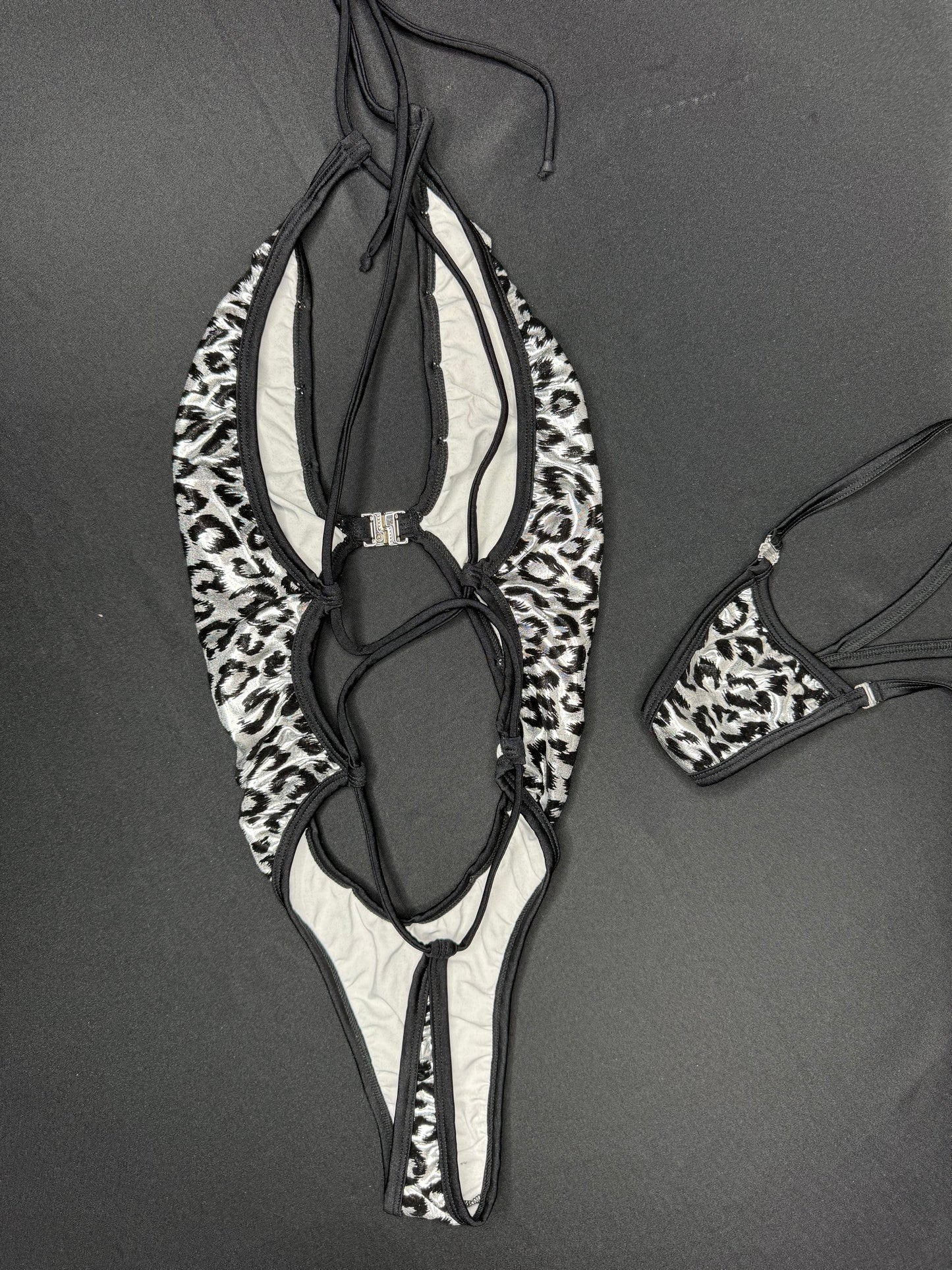 Silver Cheetah Animal Print One-Piece Lingerie Outfit