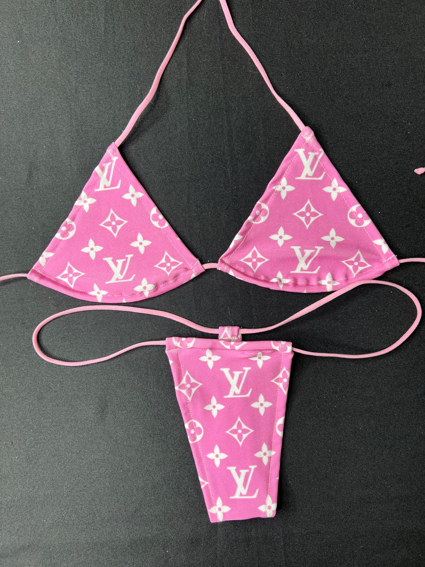 Pink Designer Two-Piece Micro Bikini Lingerie Outfit