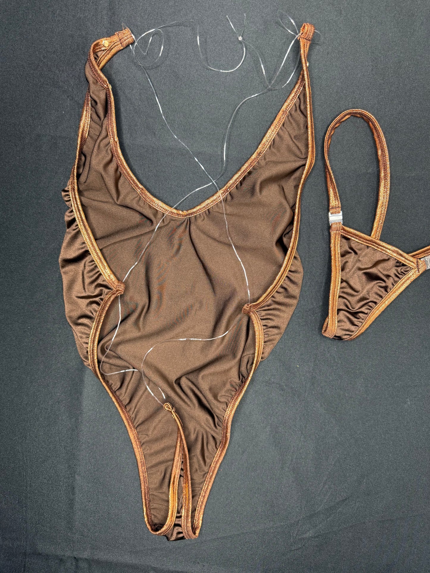 Chocolate/Metallic Chocolate One-Piece Lingerie Outfit