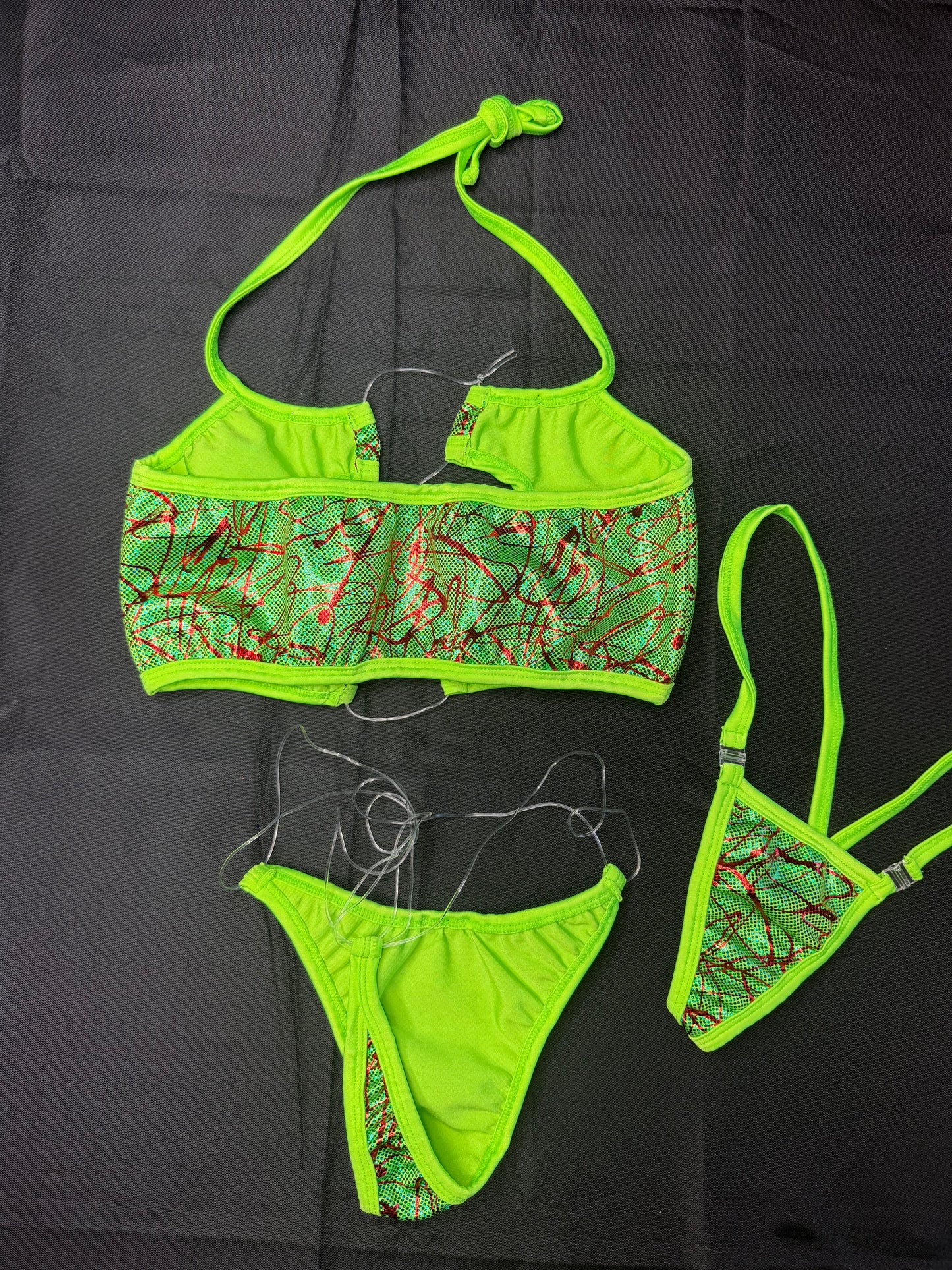 Metallic Lime Green/Lime Green Sports Bra/Bikini Bottom Two-Piece Lingerie Outfit