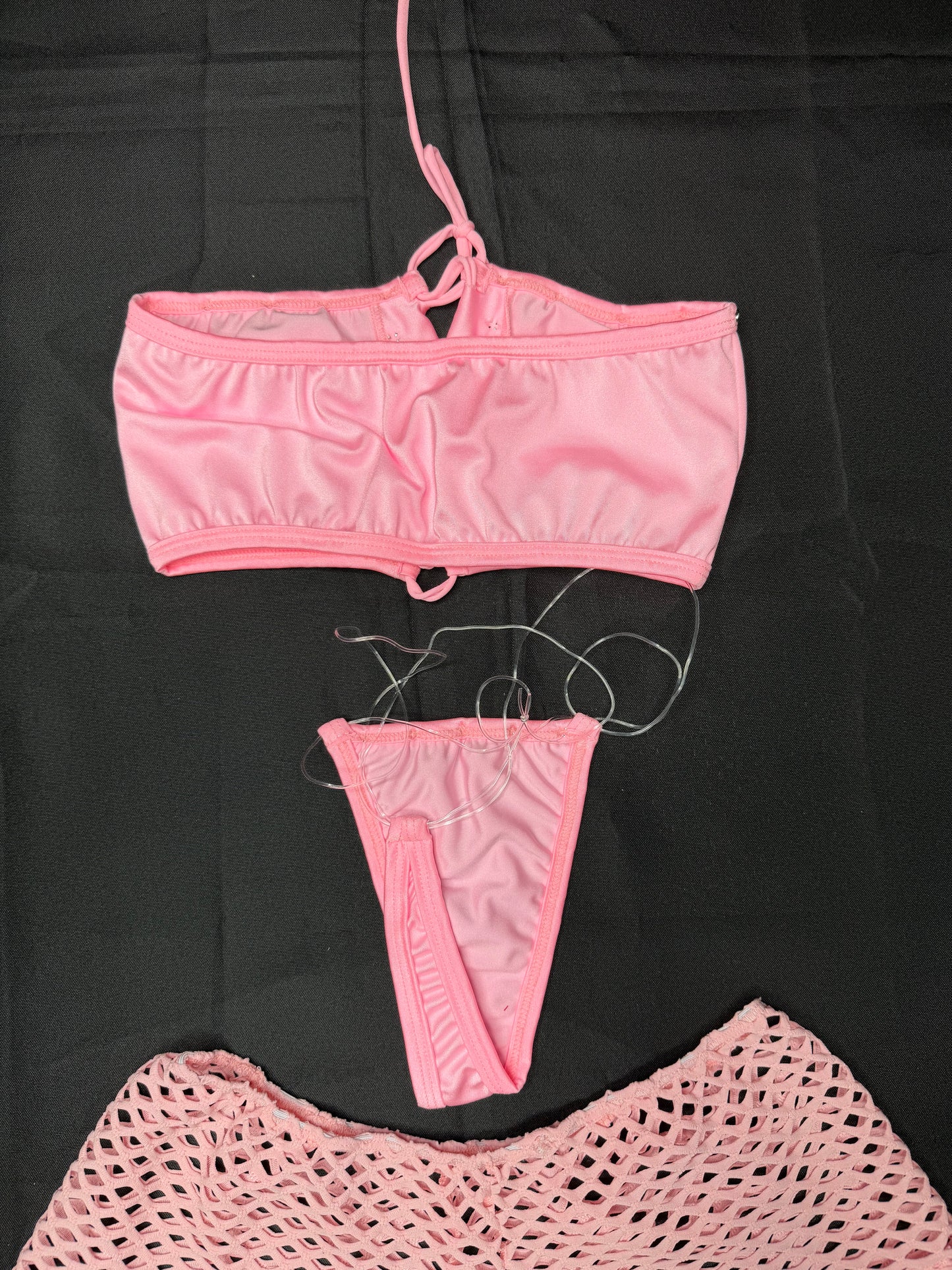 Pink Spandex Tube-Top Spandex Three-Piece Shorts Lingerie Outfit