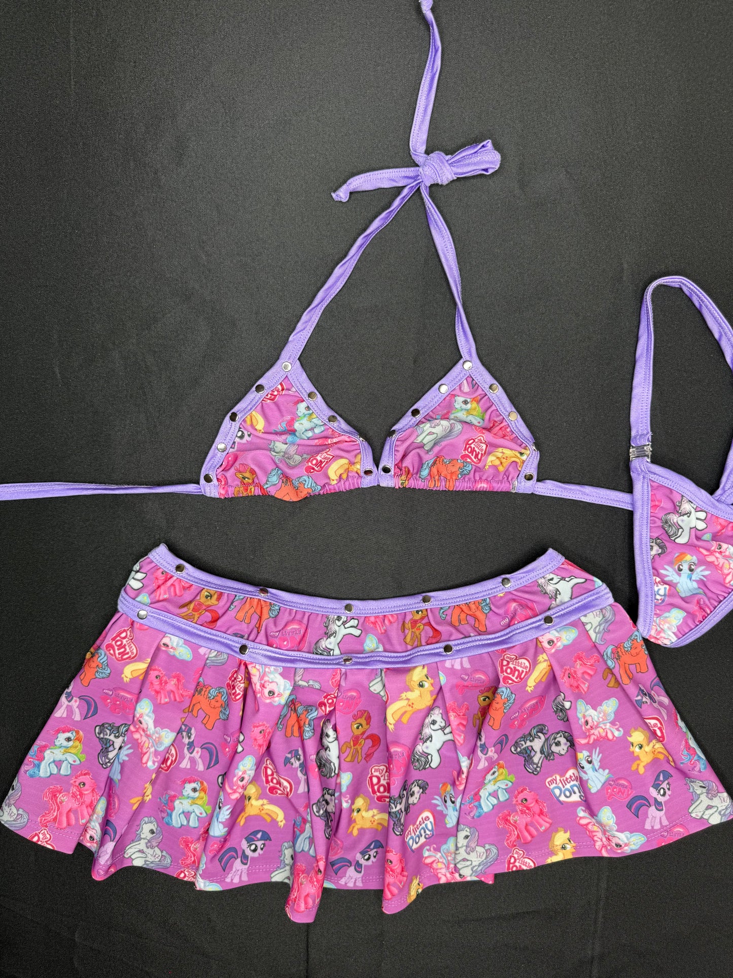 Lavender/Pink Pony Spandex Bikini Top/Skirt Two-Piece Lingerie Outfit