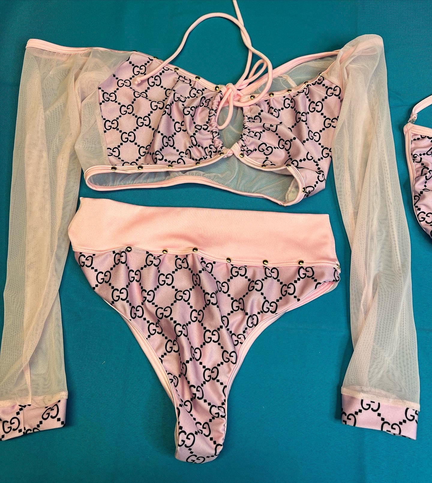 Premium Baby Pink Stretch Fabric/Mesh Two-Piece Outfit