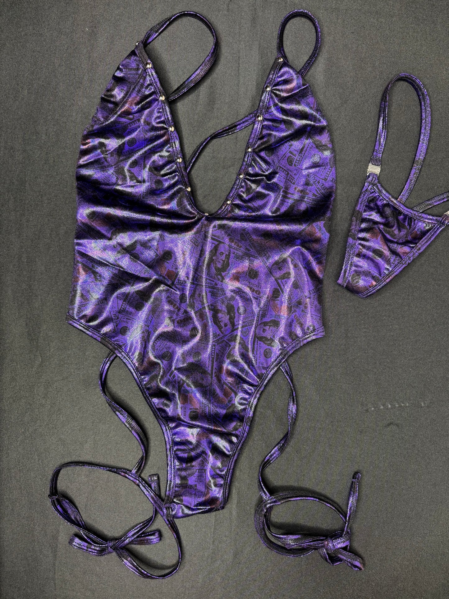 Holographic Purple One-Piece Lingerie Outfit
