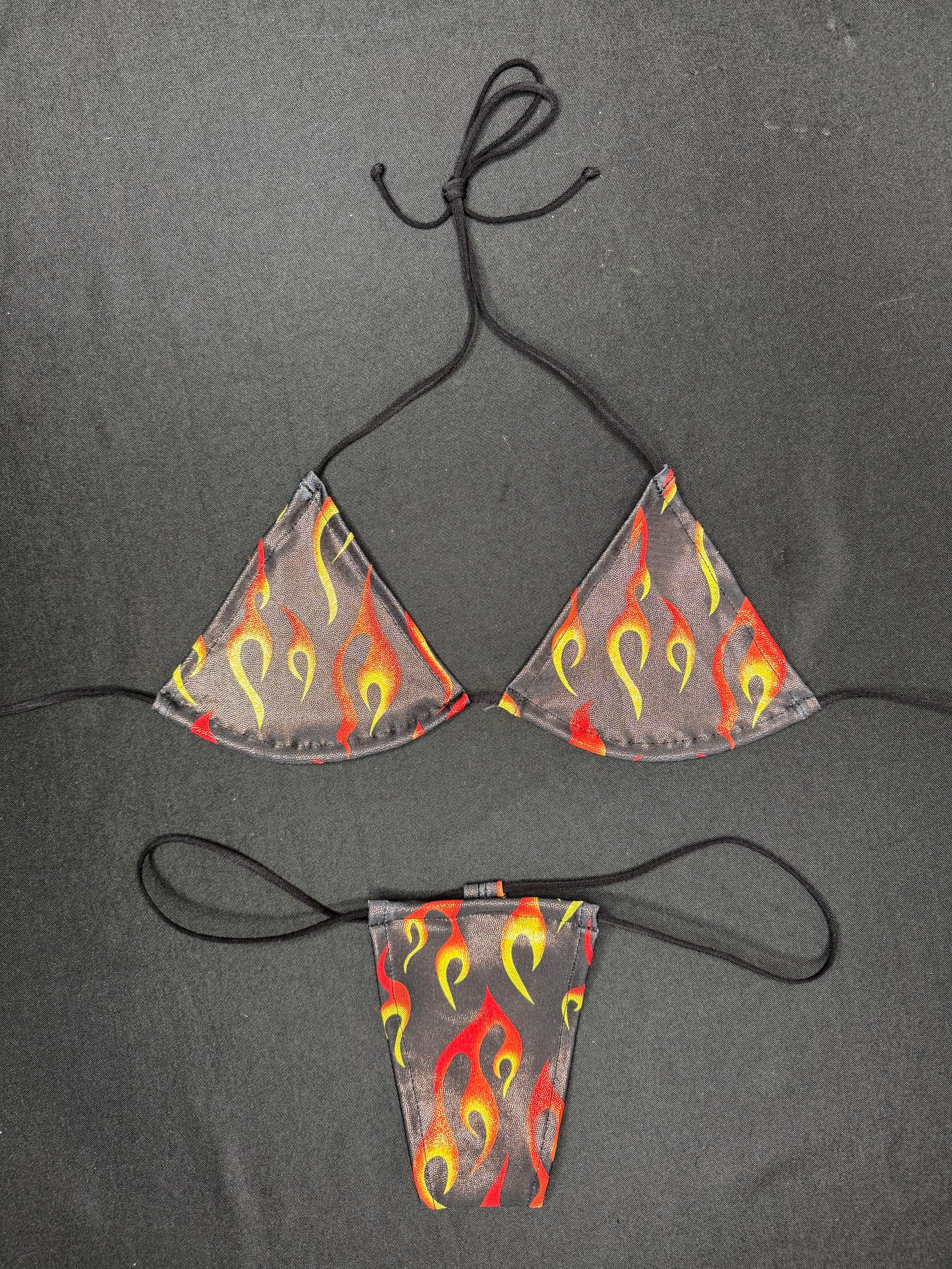 Holographic Fire Print Micro Bikini Lingerie Outfit