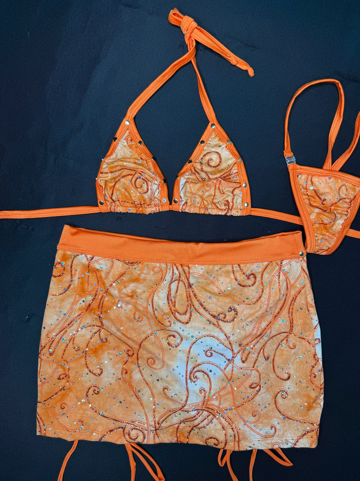 Orange Two-Piece Bikini Top/Skirt Lingerie Outfit