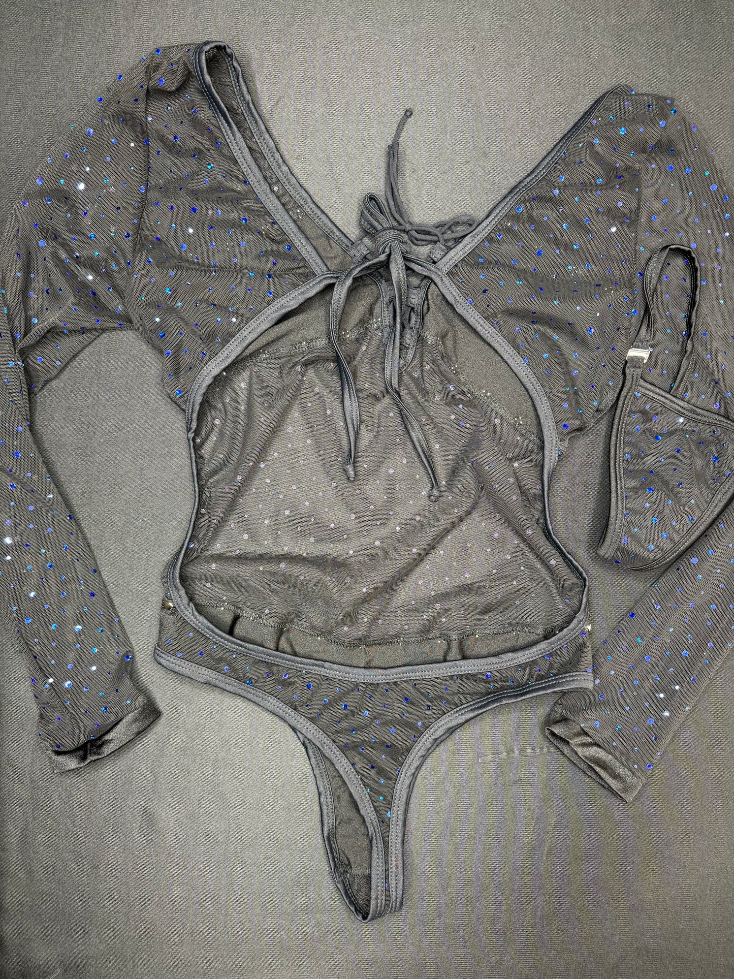 Black Mesh One-Piece Leotard Lingerie Outfit