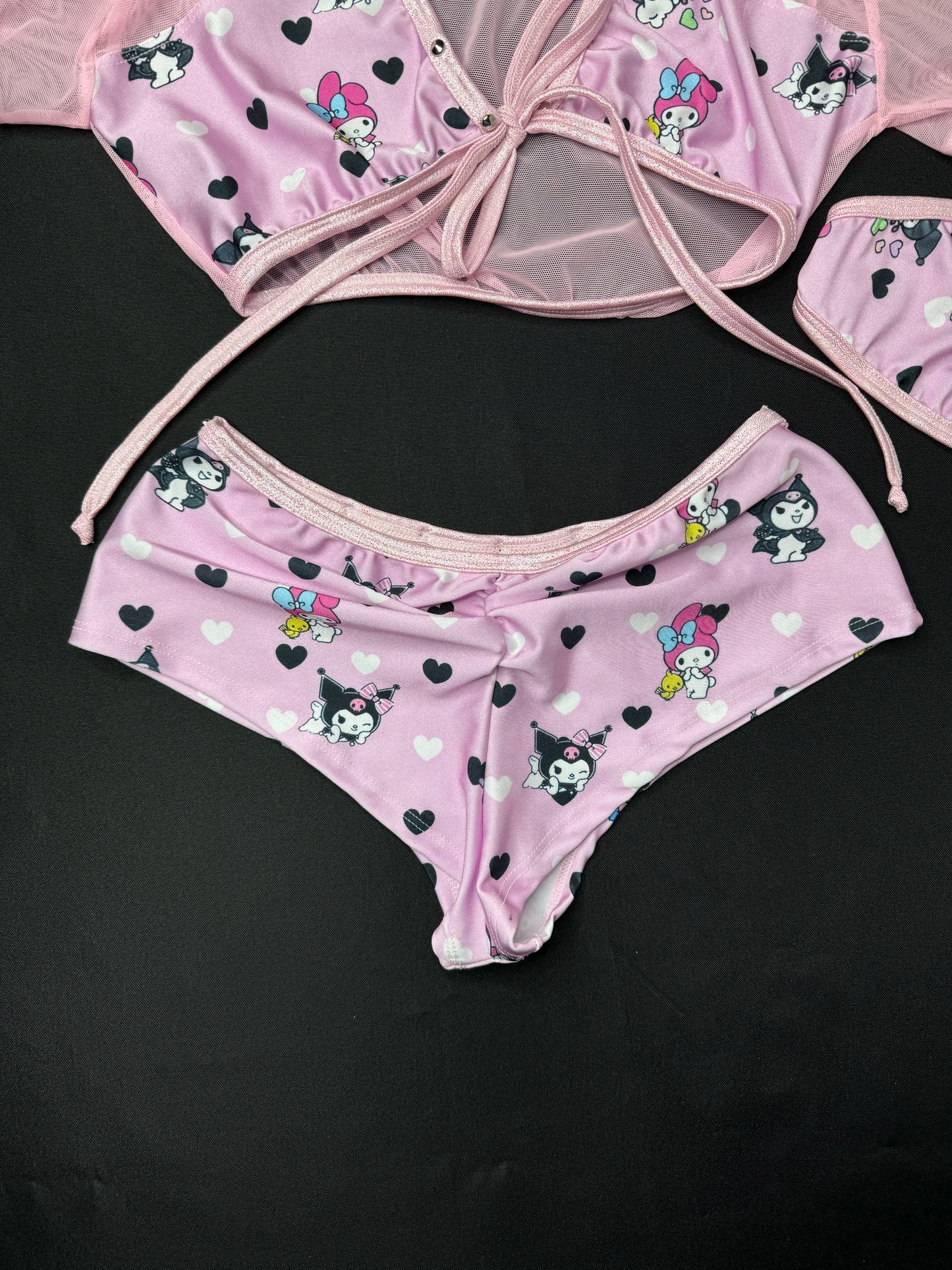 Baby Pink Kuromi Two-Piece Shorts Lingerie Outfit