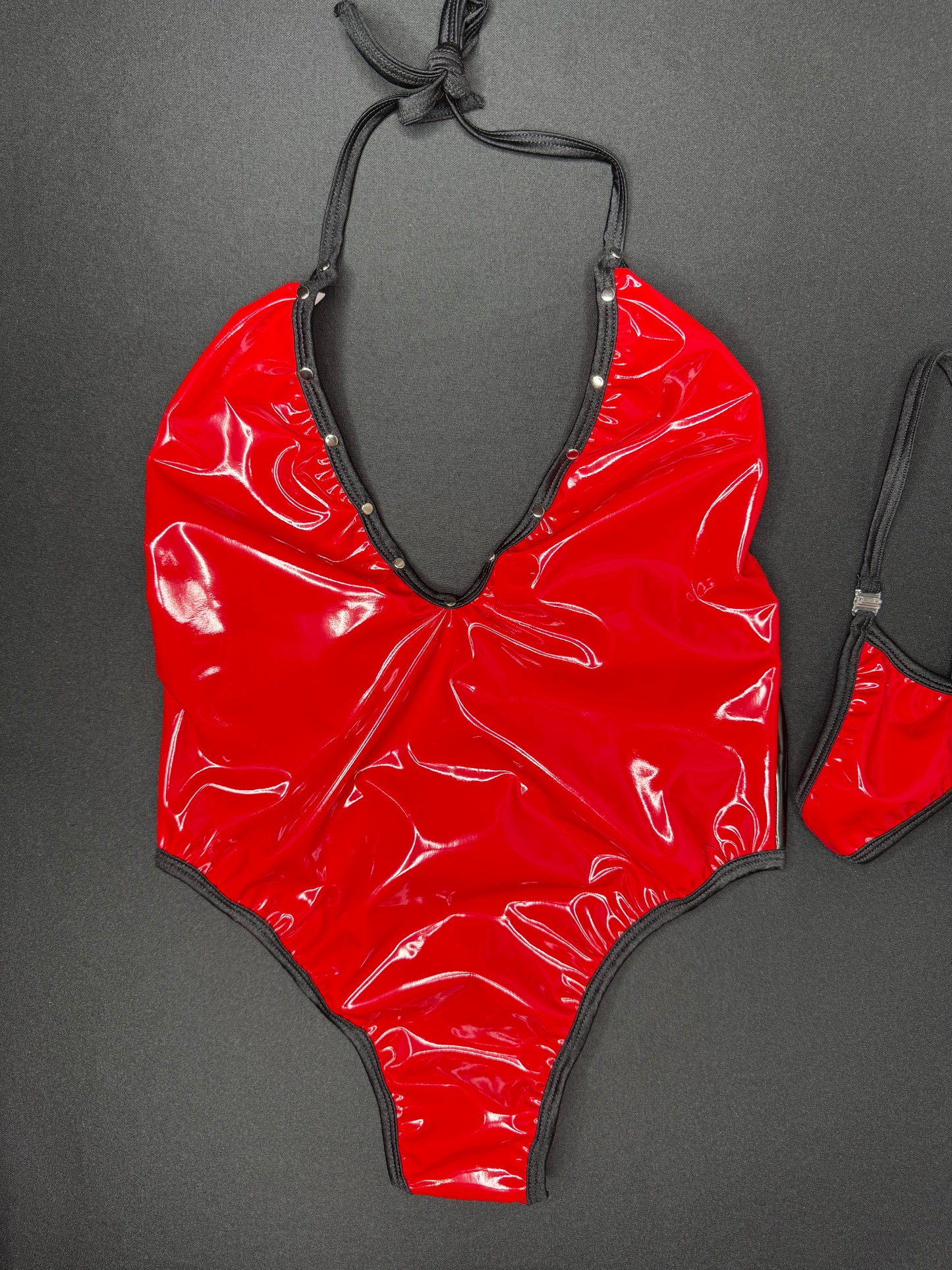 Red/Black Latex One-Piece Lingerie Outfit