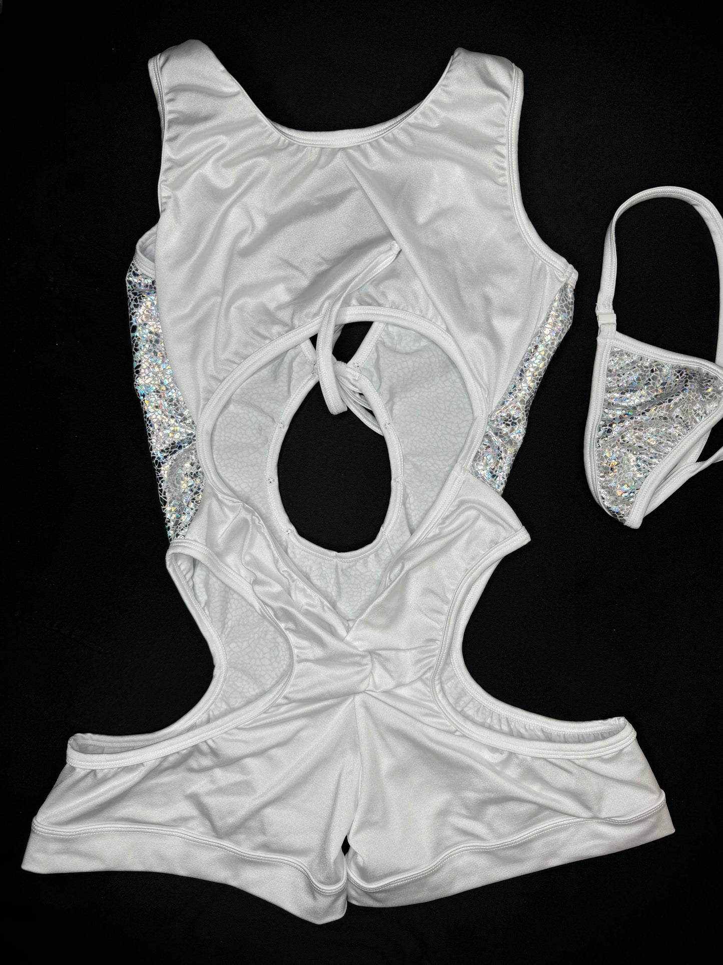 Metallic White/White Romper Lingerie Outfit