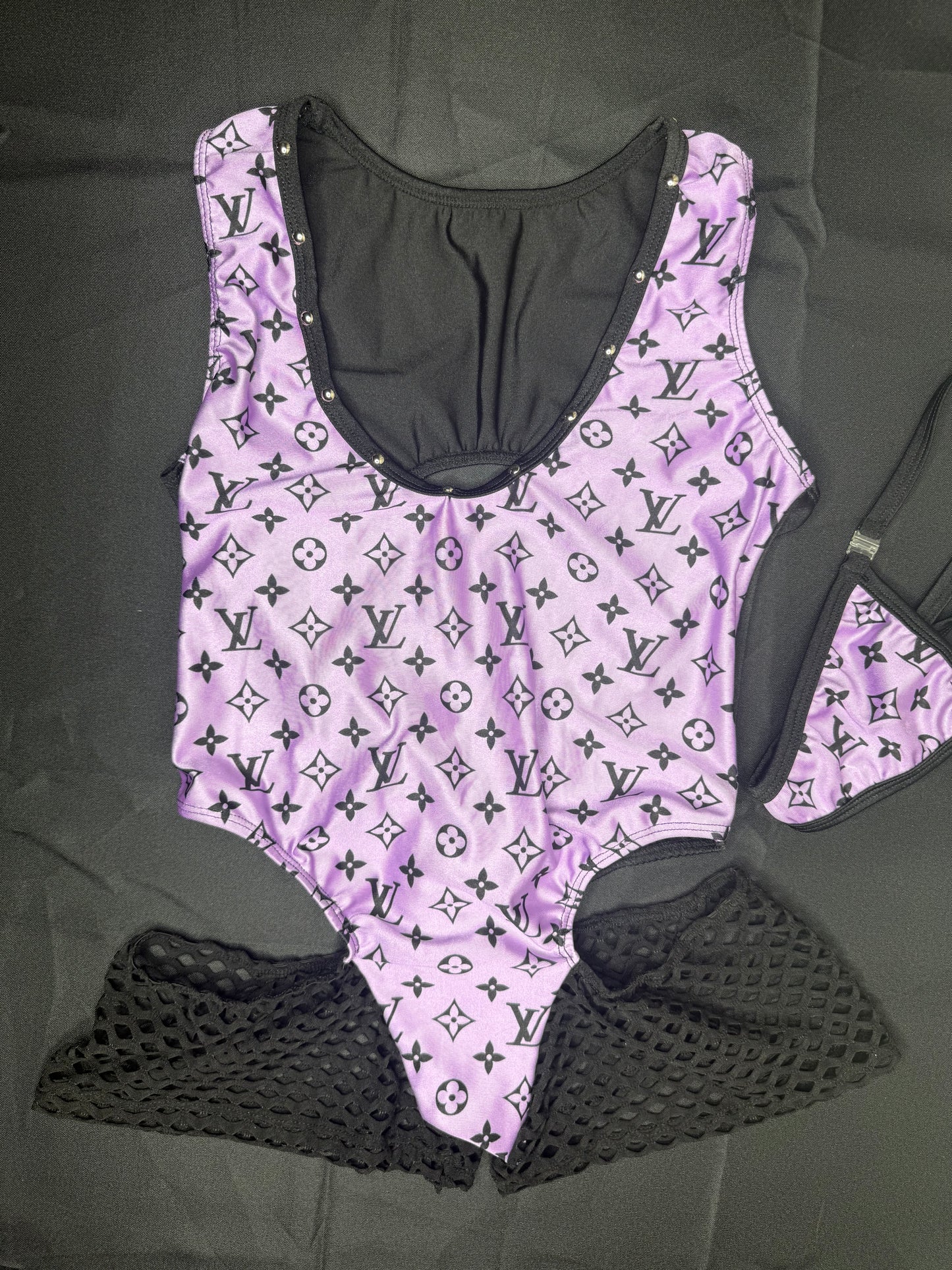 Purple Designer One-Piece Romper Lingerie Outfit