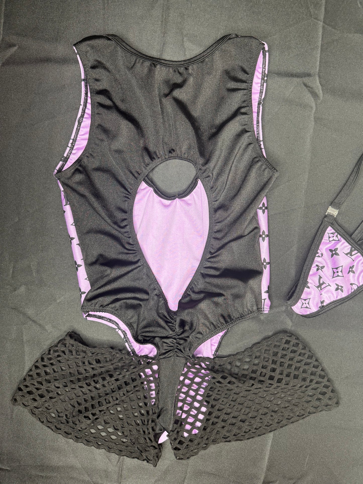 Purple Designer One-Piece Romper Lingerie Outfit