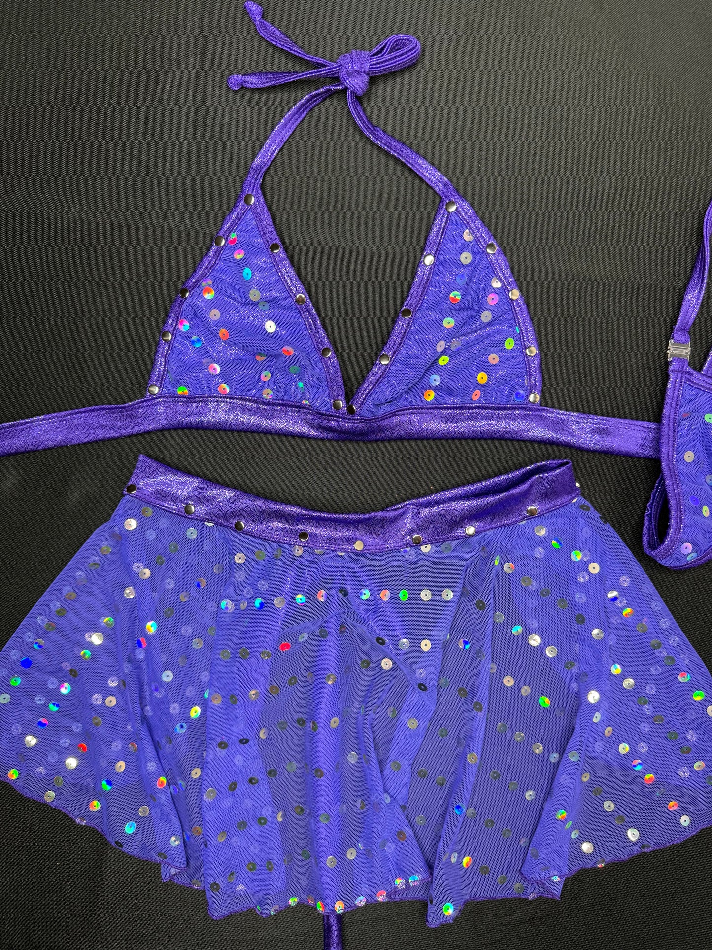 Purple Spandex/Purple Mesh Bikini Top/Skirt Two-Piece Lingerie Outfit