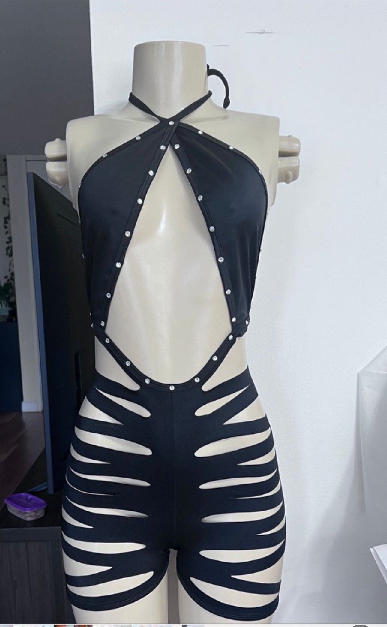 Black Ripped One-Piece Stripper Outfit