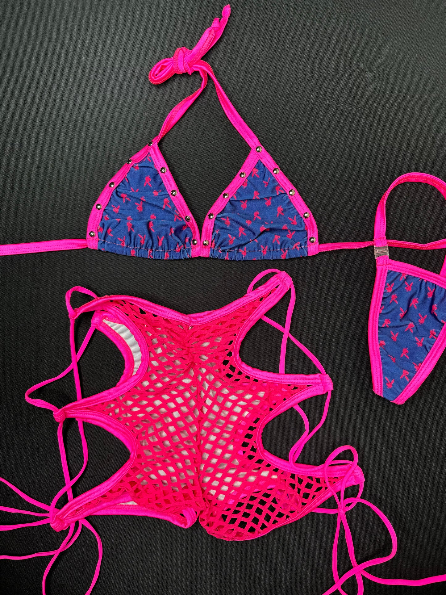 Hot Pink Bunny Two-Piece Shorts/Bikini Top Lingerie Outfit