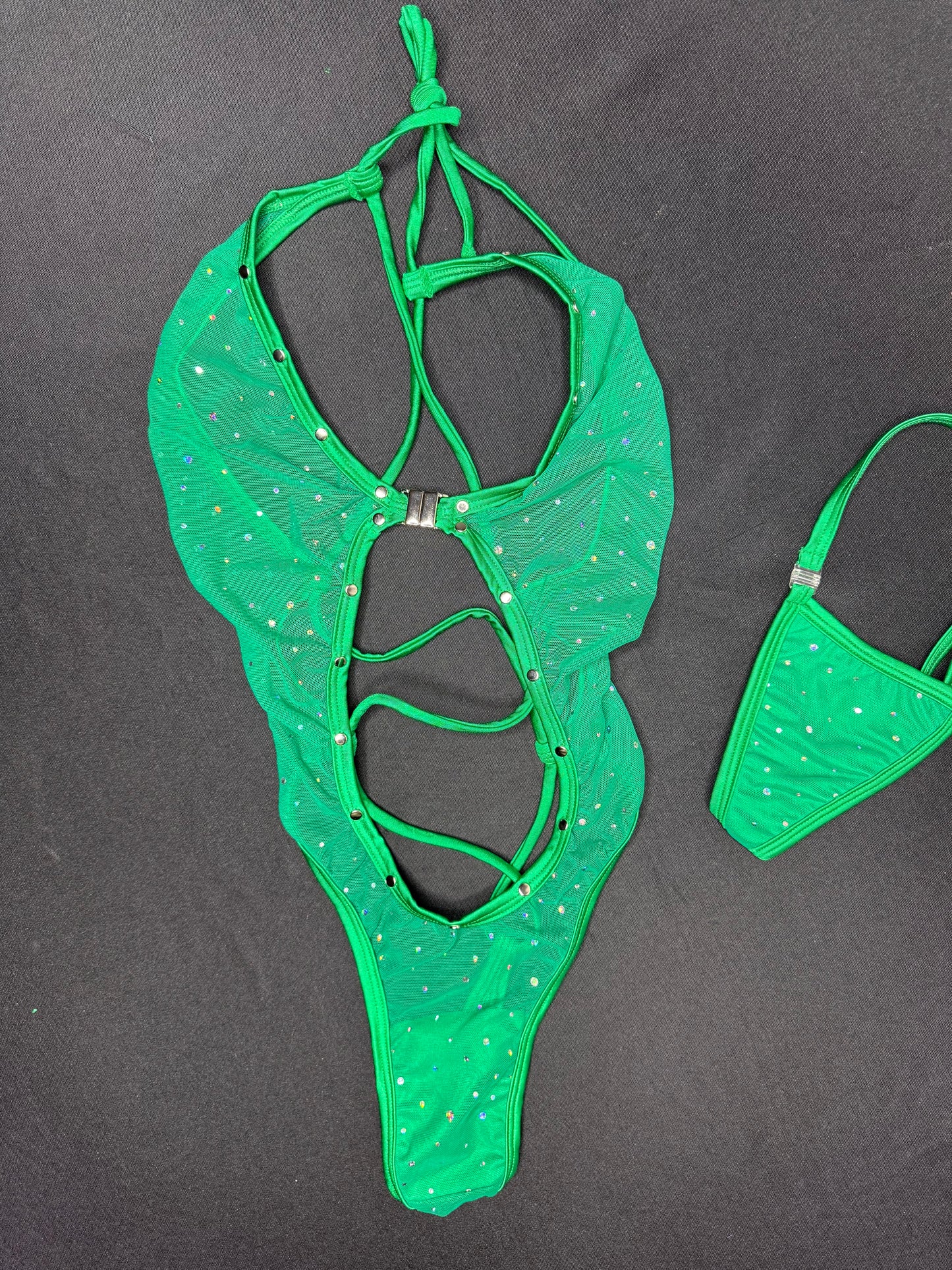 Green Mesh One-Piece Lingerie Outfit
