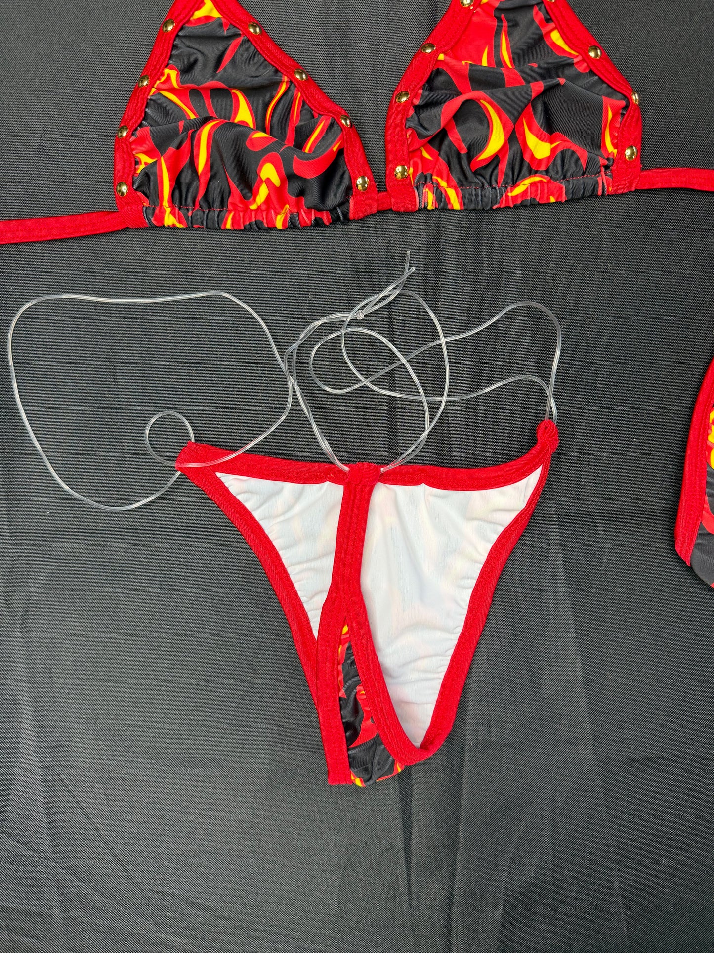 Red/Black Flame Spandex Two-Piece Bikini Lingerie Outfit
