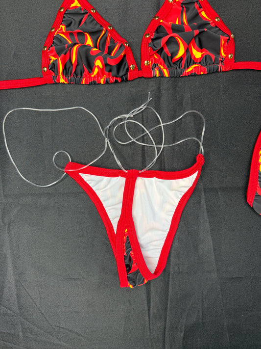 Red/Black Flame Spandex Two-Piece Bikini Lingerie Outfit
