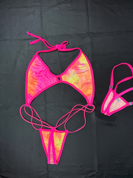 Hot Pink Ombré Spandex One-Piece Sling-Shot Outfit