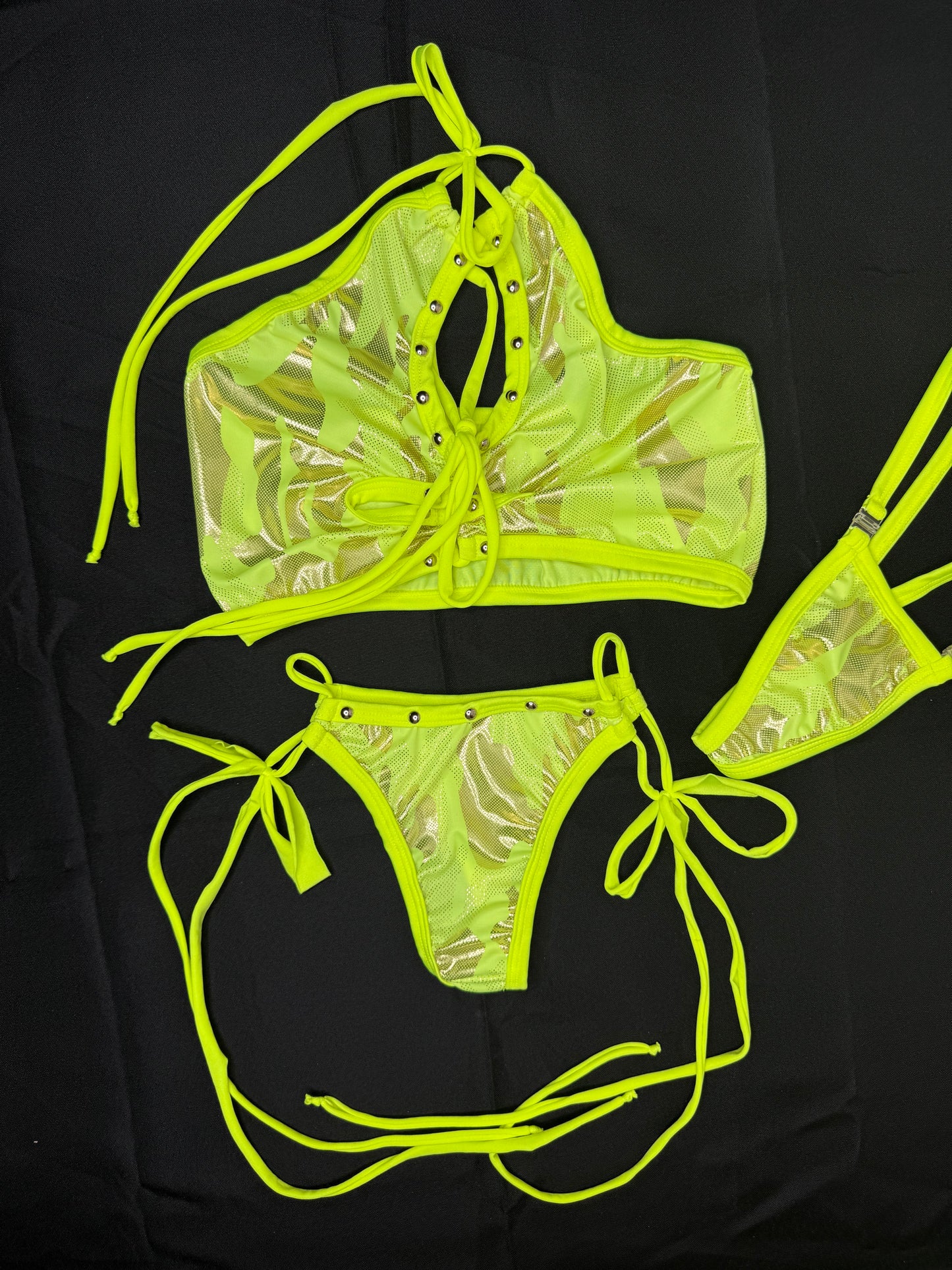 Yellow Camo Spandex Sports Bra/Bikini Bottom Two-Piece Lingerie Outfit