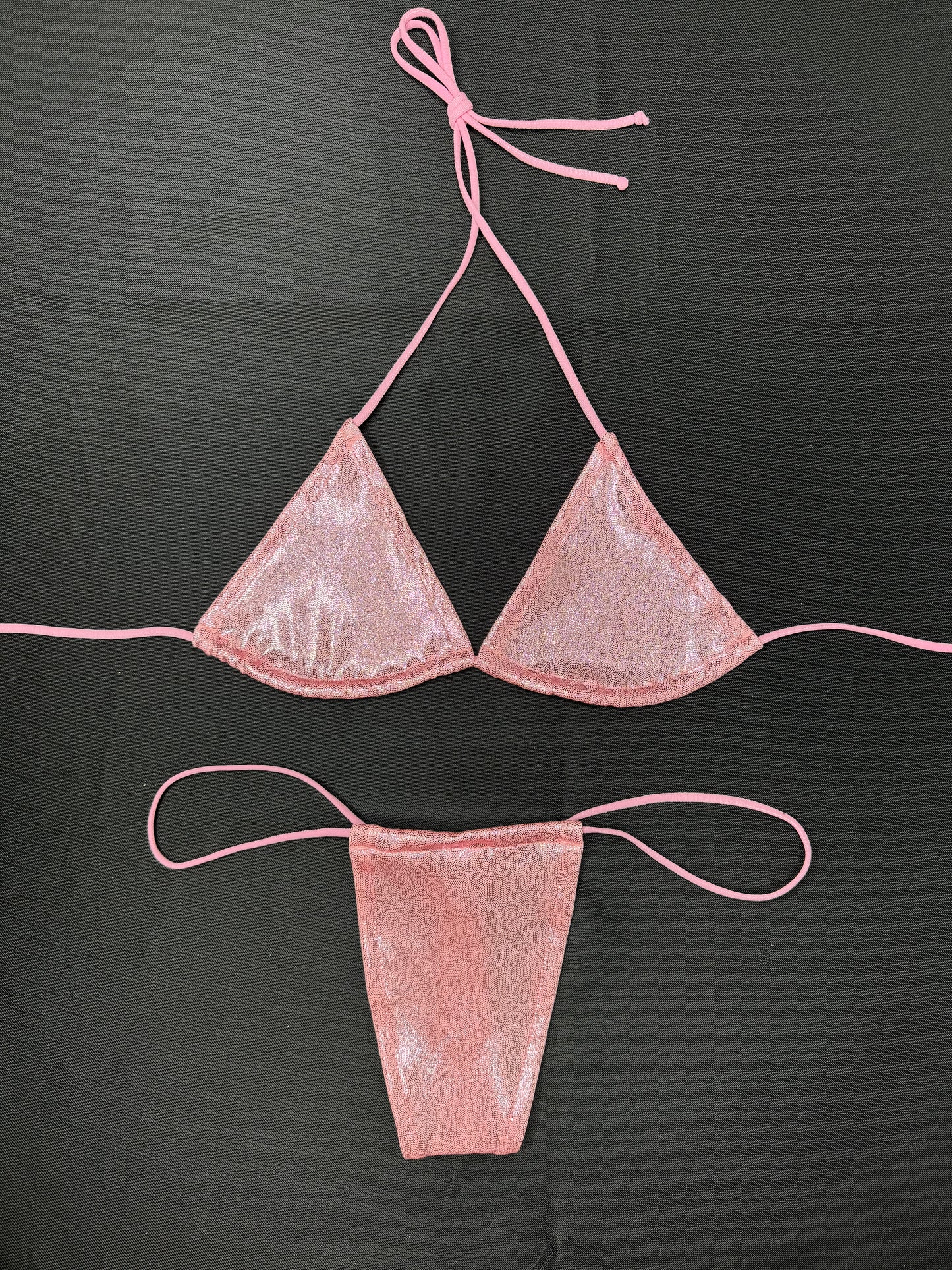 Metallic Pink Two-Piece Micro Bikini Lingerie Outfit