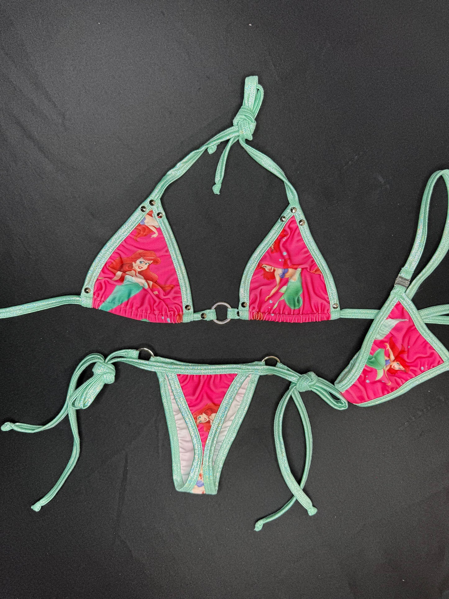 Ariel/Mint Spandex Two-Piece Bikini Lingerie Outfit
