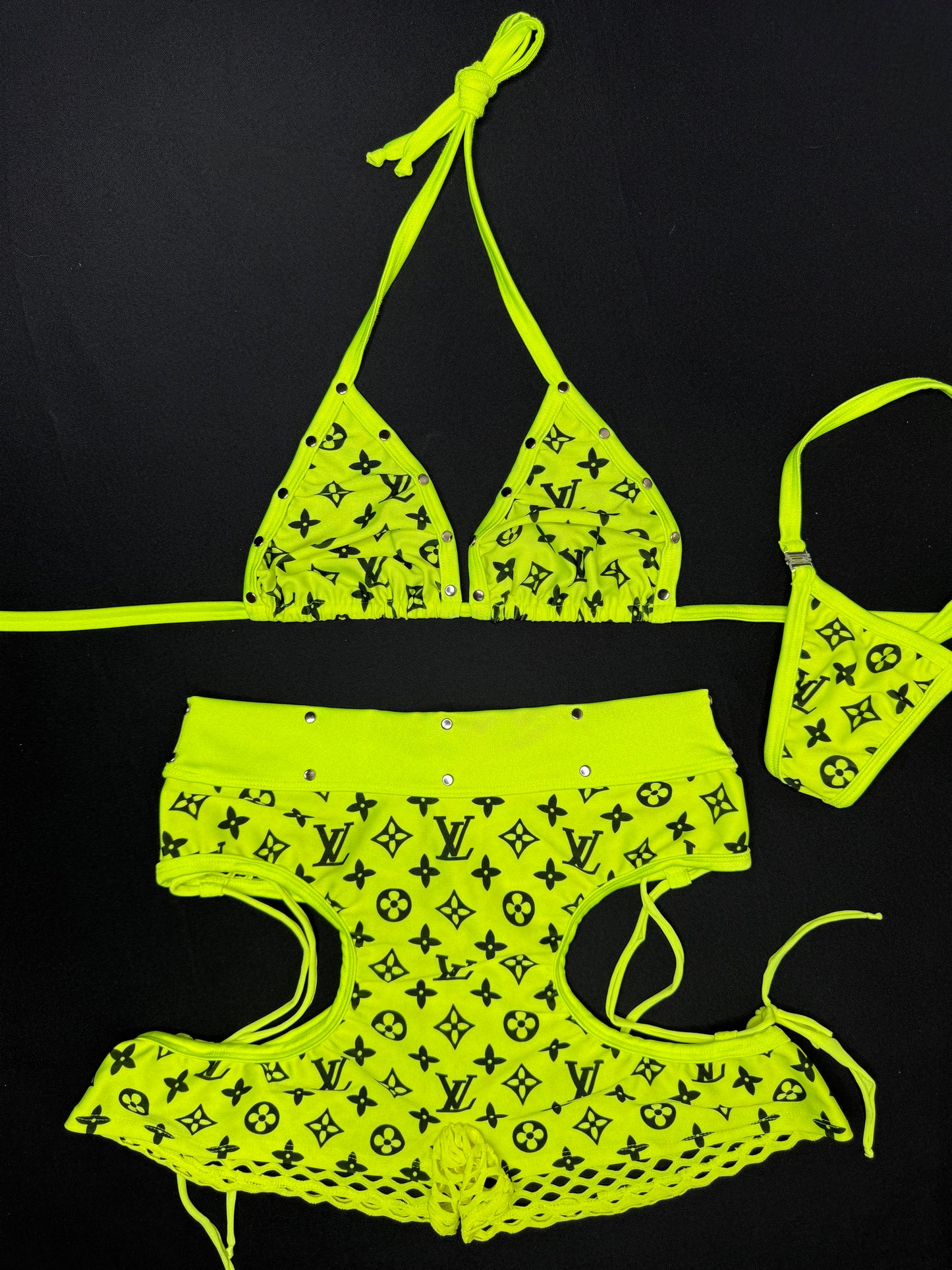 Neon Yellow Designer Bikini Top/Shorts Two-Piece Lingerie Outfit