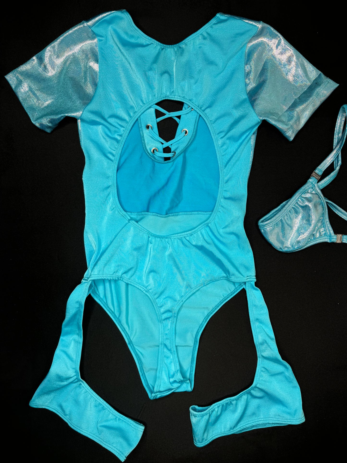 Mystic Blue One-Piece Leotard/Garters Bartender Lingerie Outfit