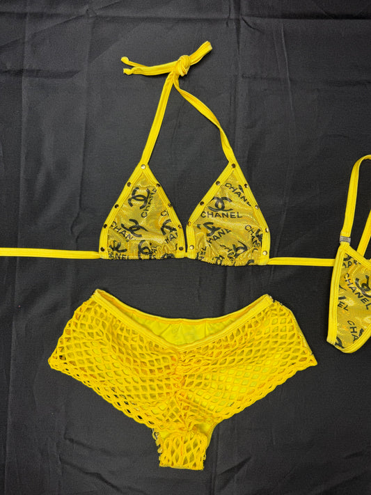 Designer Gold/Yellow Two-Piece Shorts Lingerie Outfit