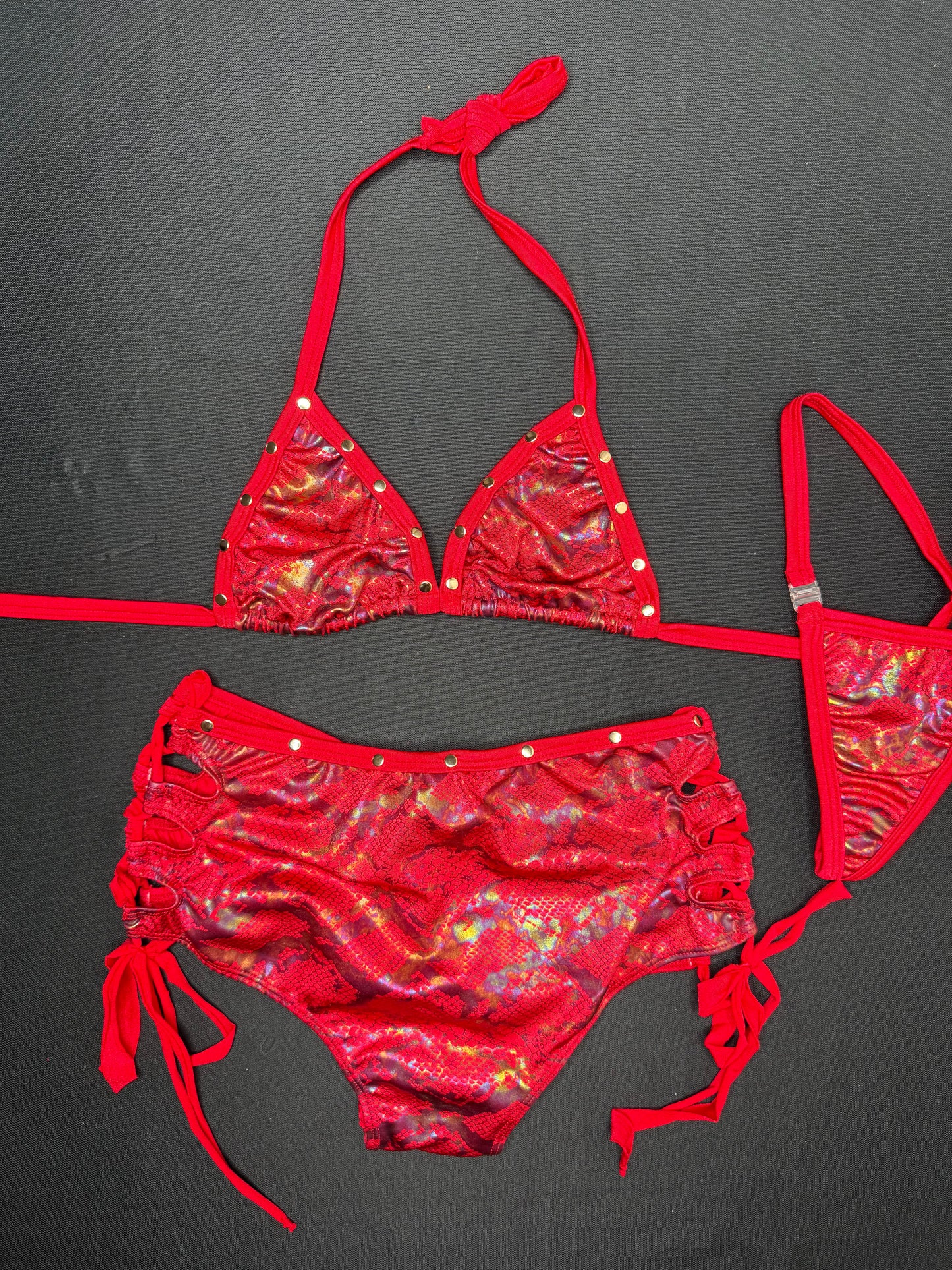 Red Snake Print Bikini Top/Shorts Two-Piece Lingerie Outfit