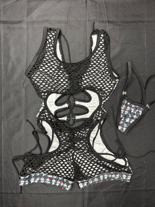 Black Kuromi Spandex Romper Lingerie Outfit