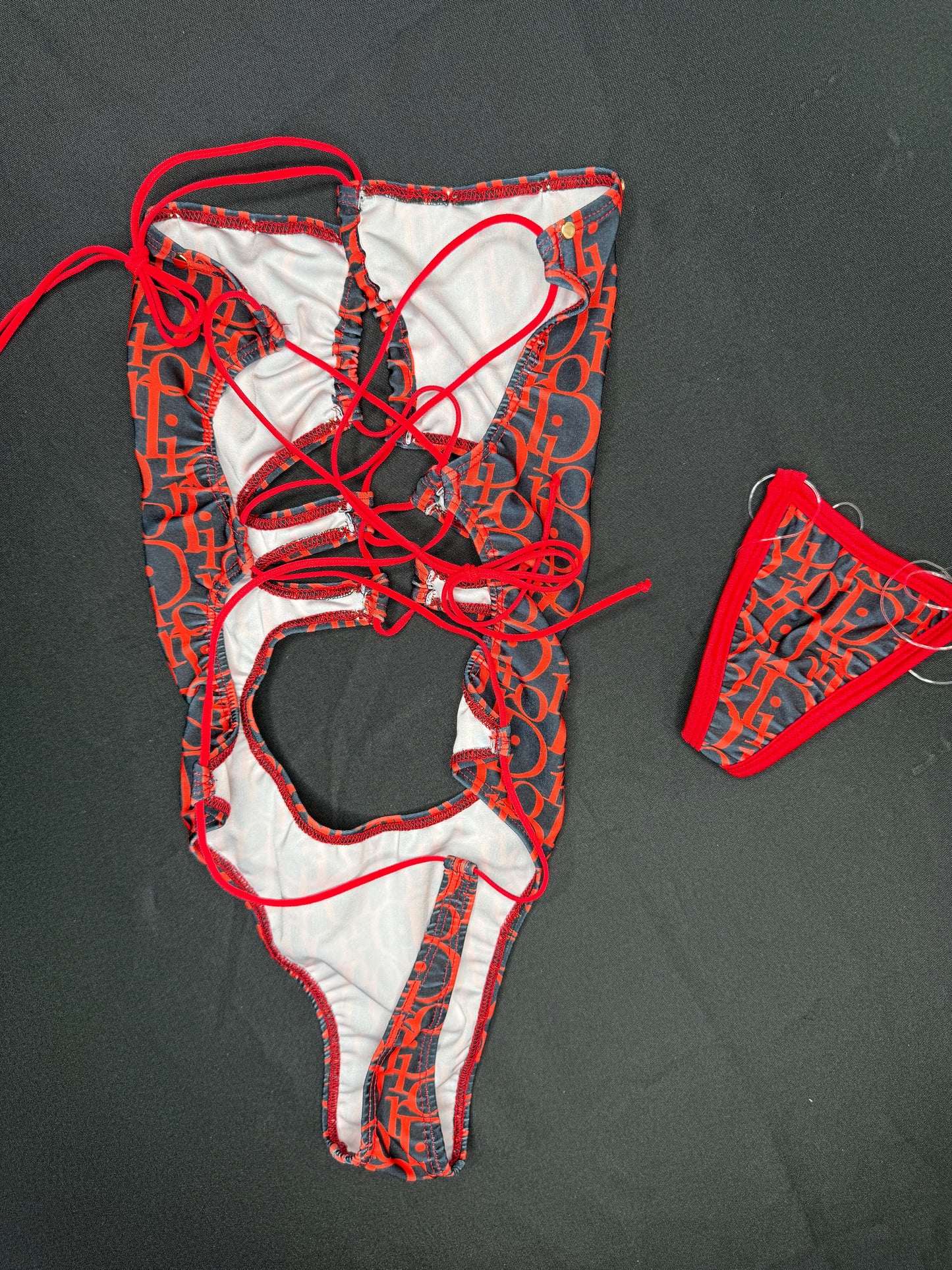 Red/Black Designer One-Piece Lingerie Outfit