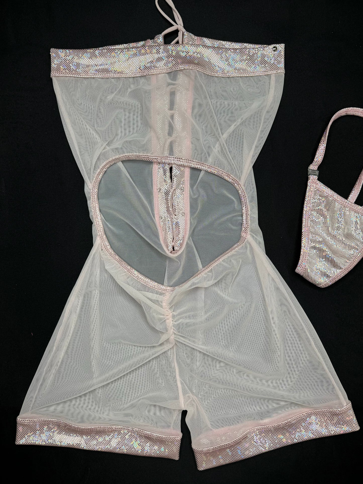 Metallic Pink/Pink Mesh One-Piece Lingerie Outfit